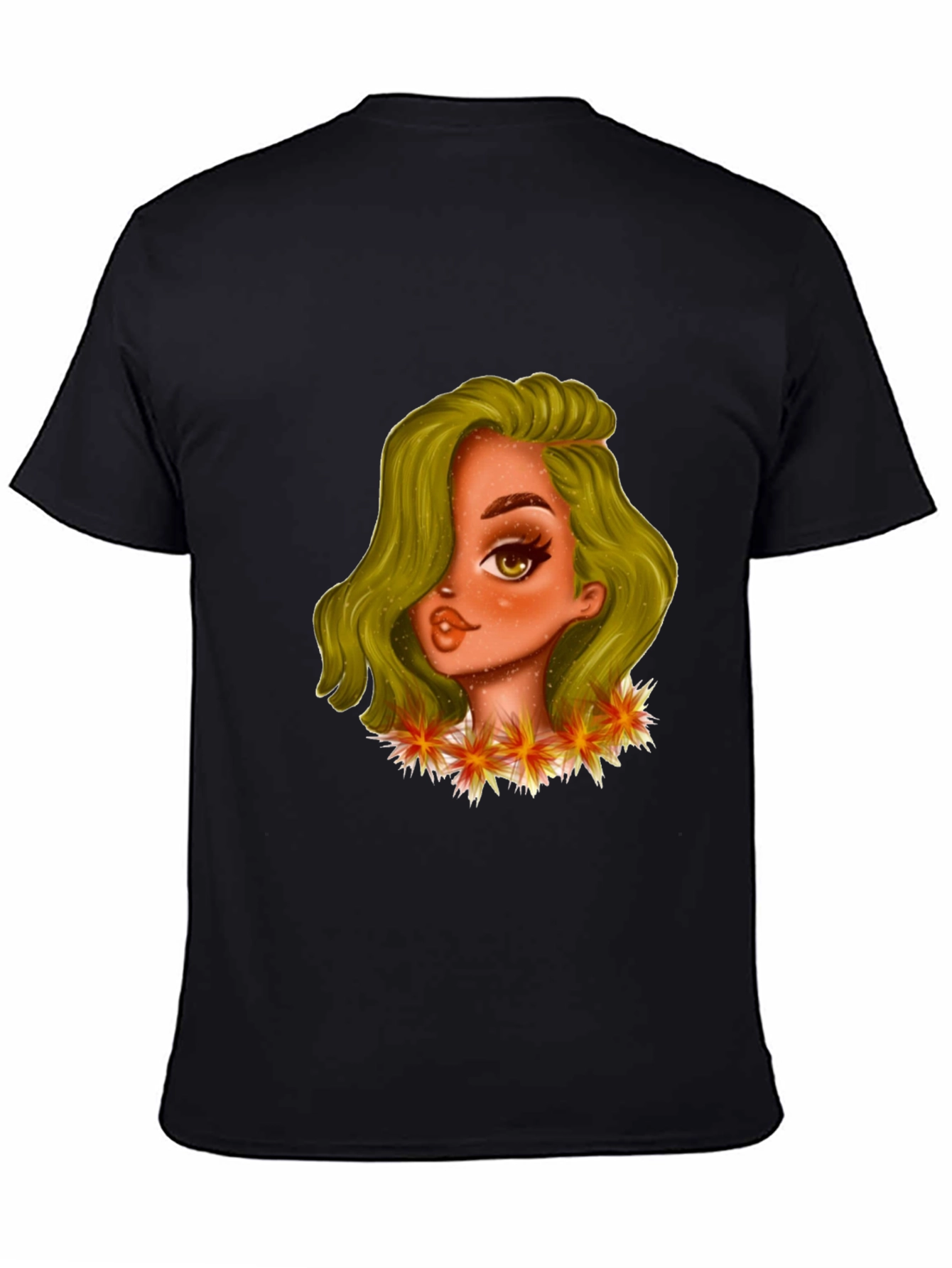 Black T-Shirt with Cartoon Girl Graphic