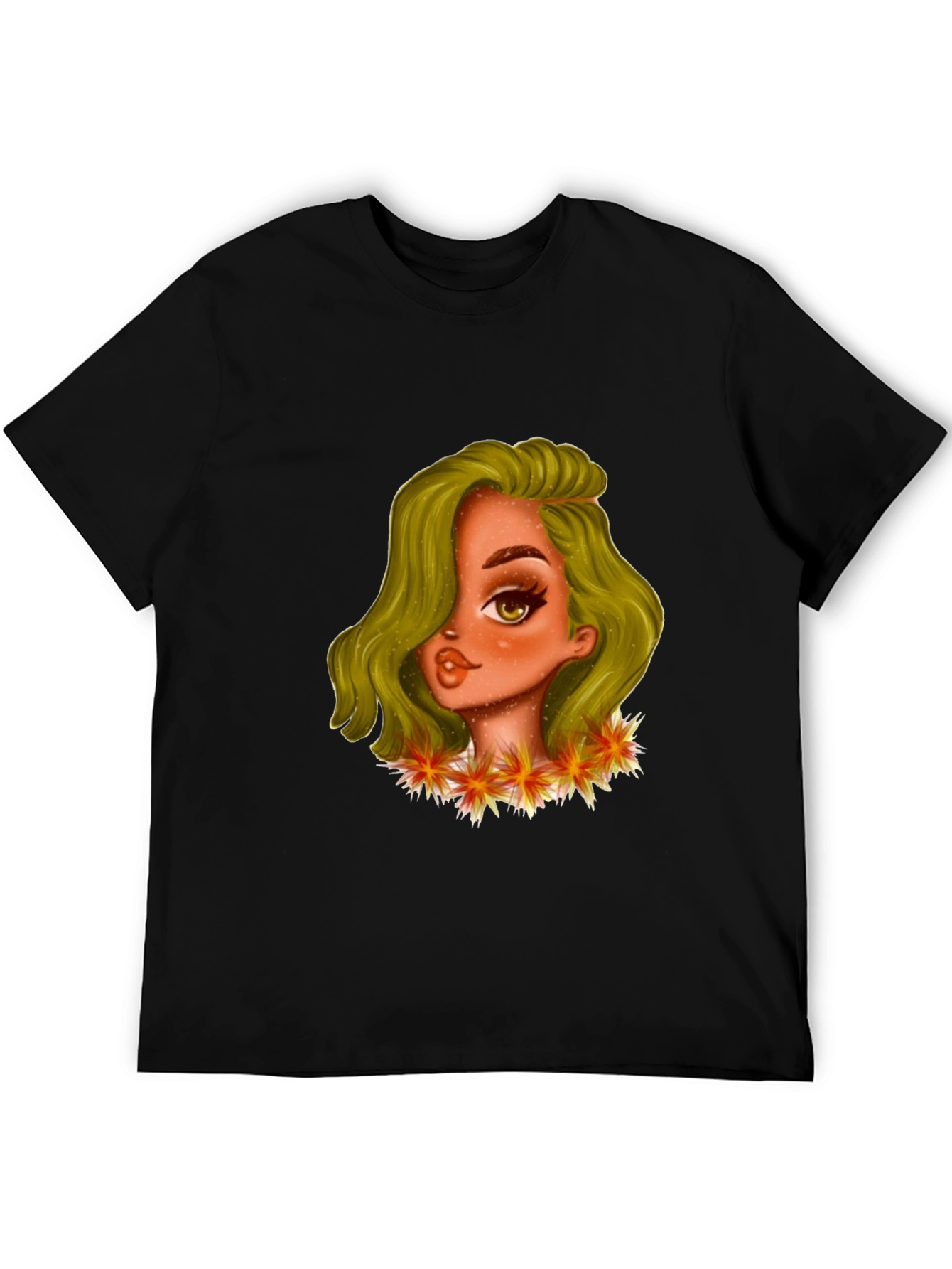 Black T-Shirt with Cartoon Girl Graphic