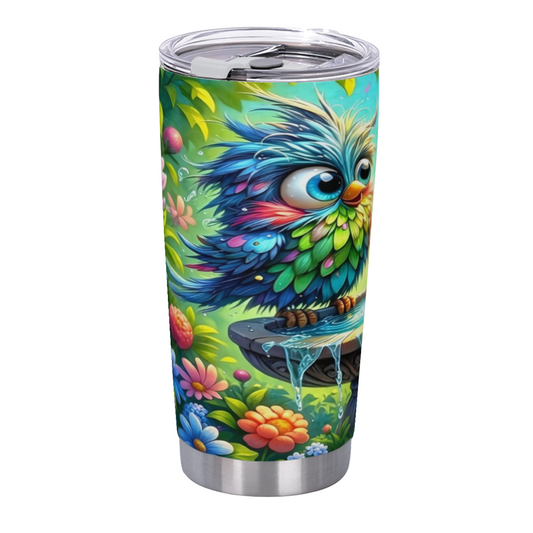 Whimsical Rainbow Fluffy Owl Floral Garden Cute Tumbler