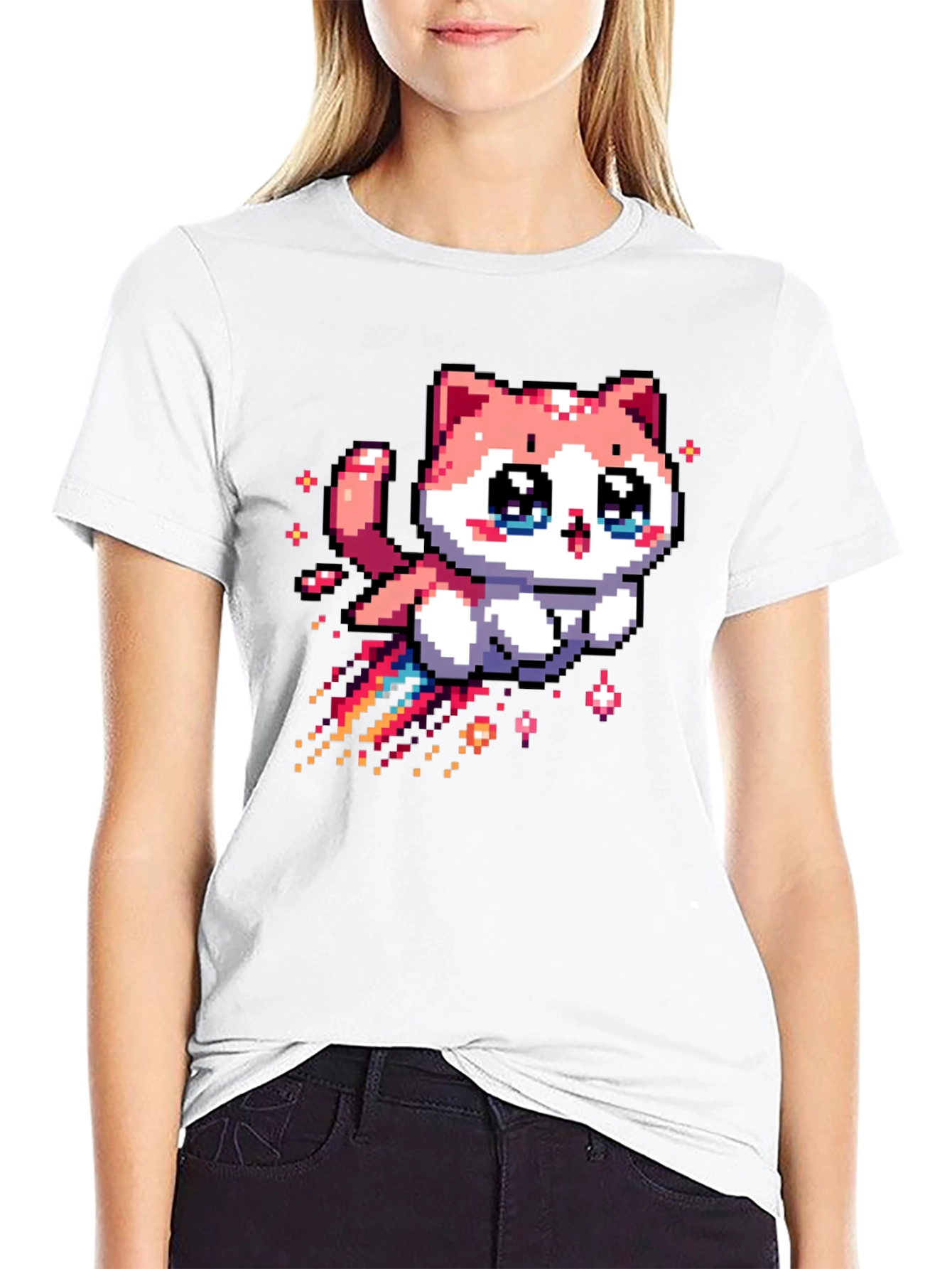 Pixel Cat T-Shirt - Cute Kawaii Style