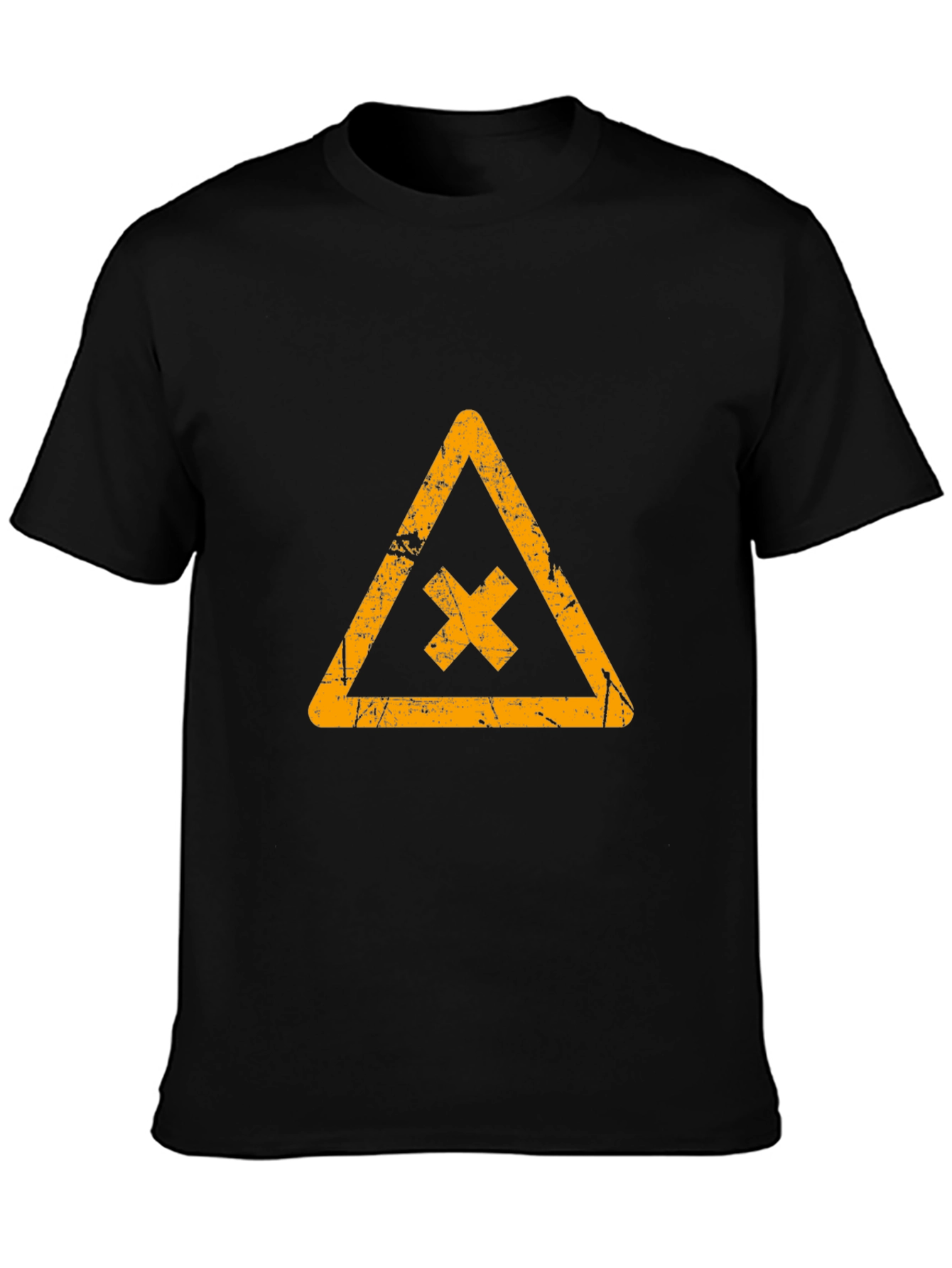 Distressed Graphic Tee: Triangle Hazard Symbol T-Shirt