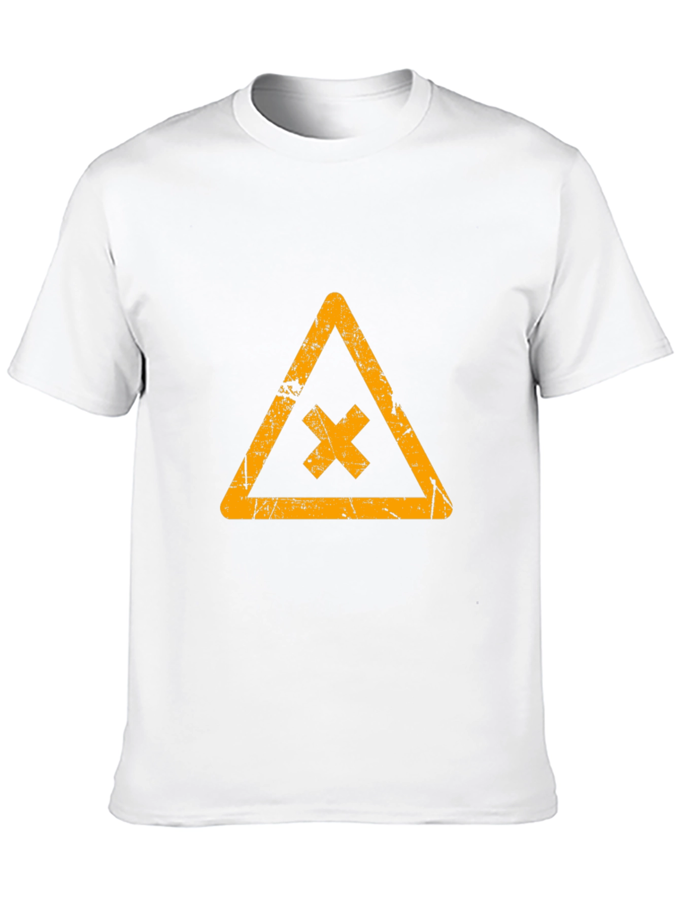 Distressed Graphic Tee: Triangle Hazard Symbol T-Shirt