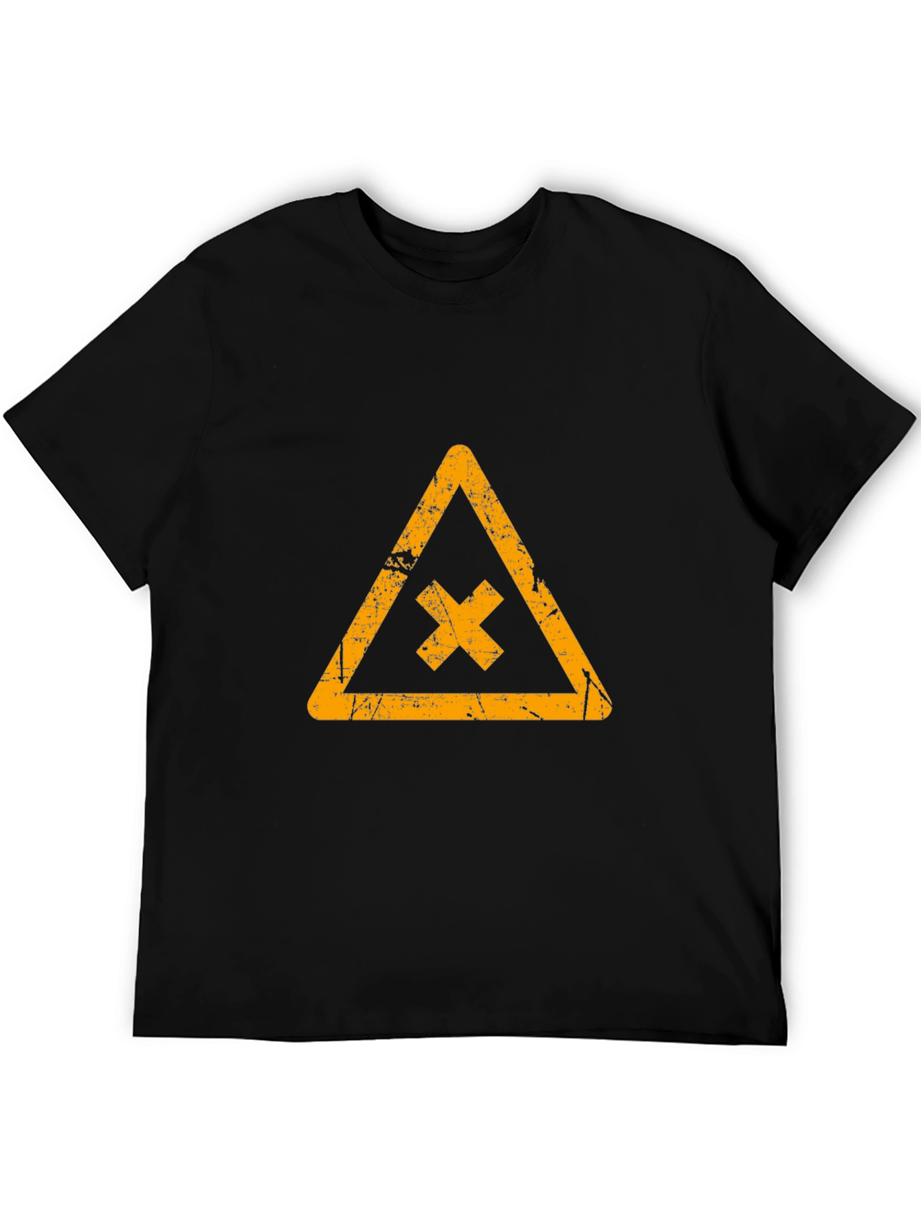 Distressed Graphic Tee: Triangle Hazard Symbol T-Shirt