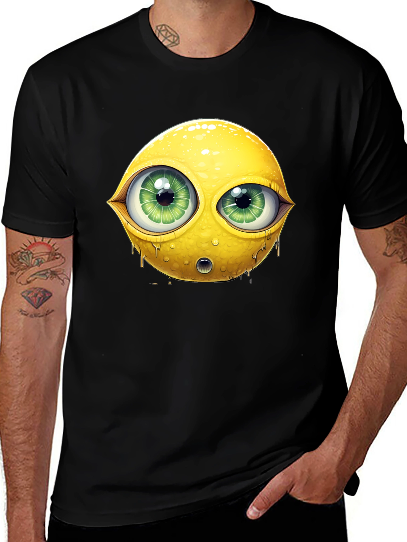 Emoji Lemon With Eyes Graphic Black Tee