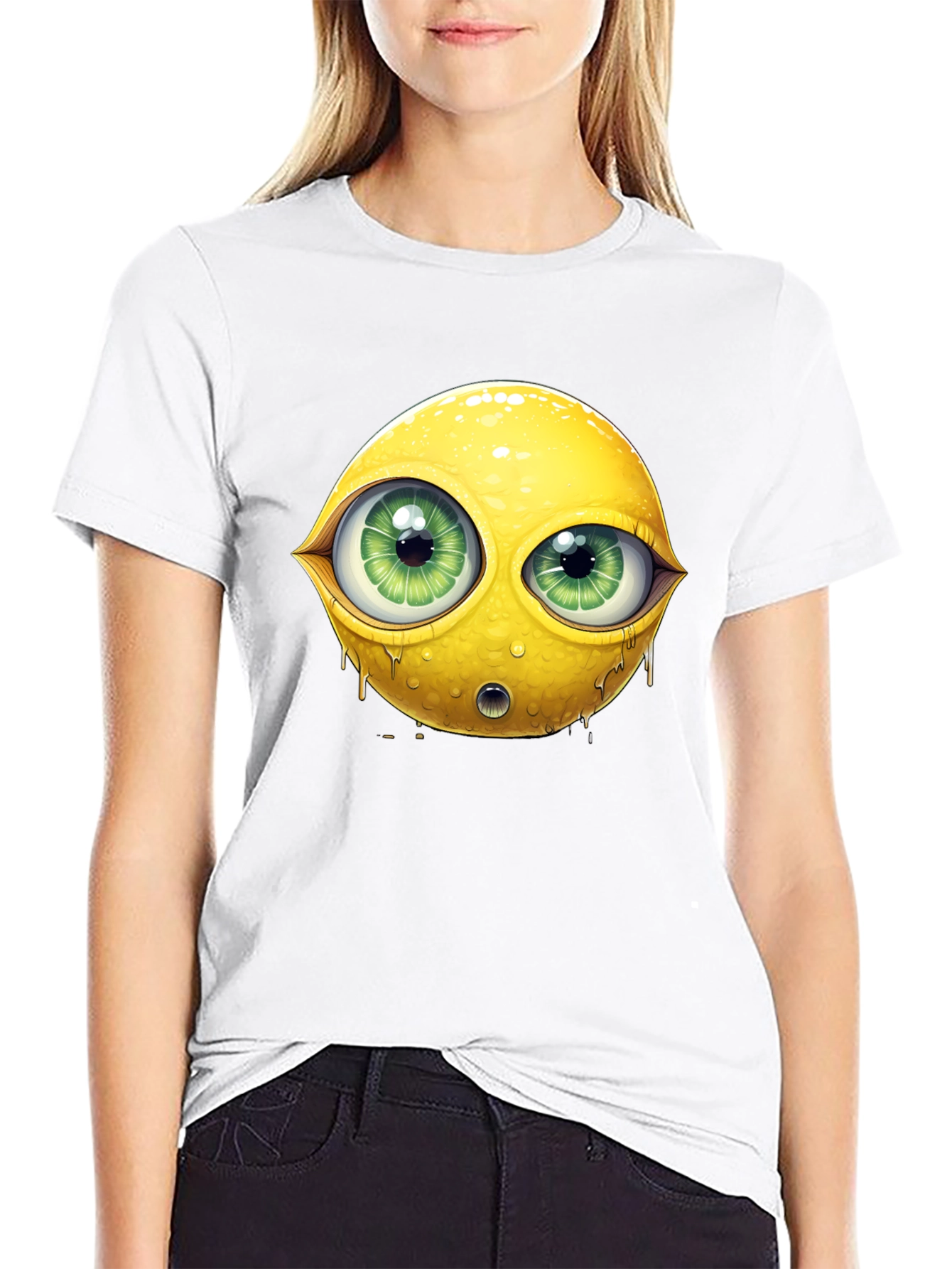 Emoji Lemon With Eyes Graphic Black Tee