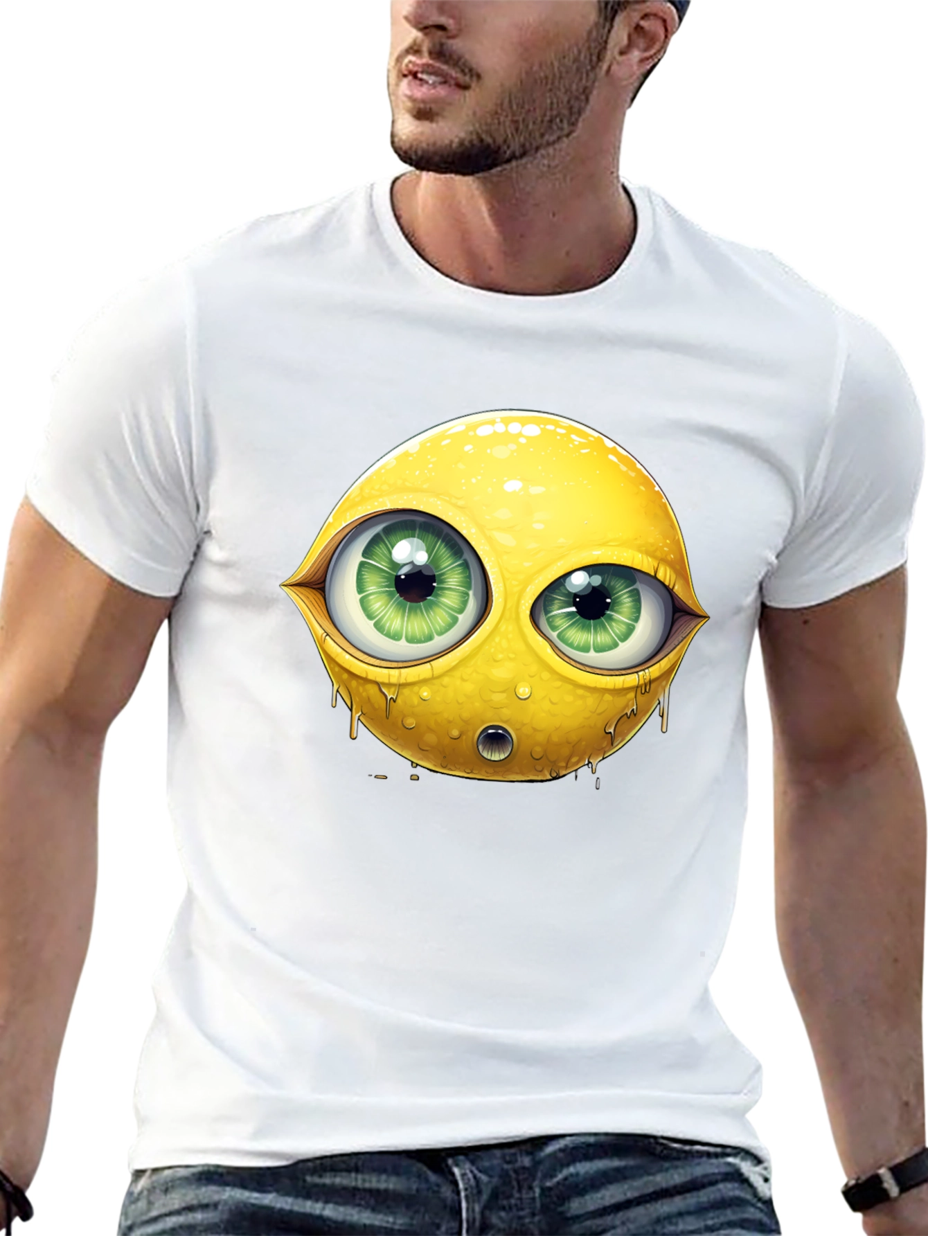 Emoji Lemon With Eyes Graphic Black Tee