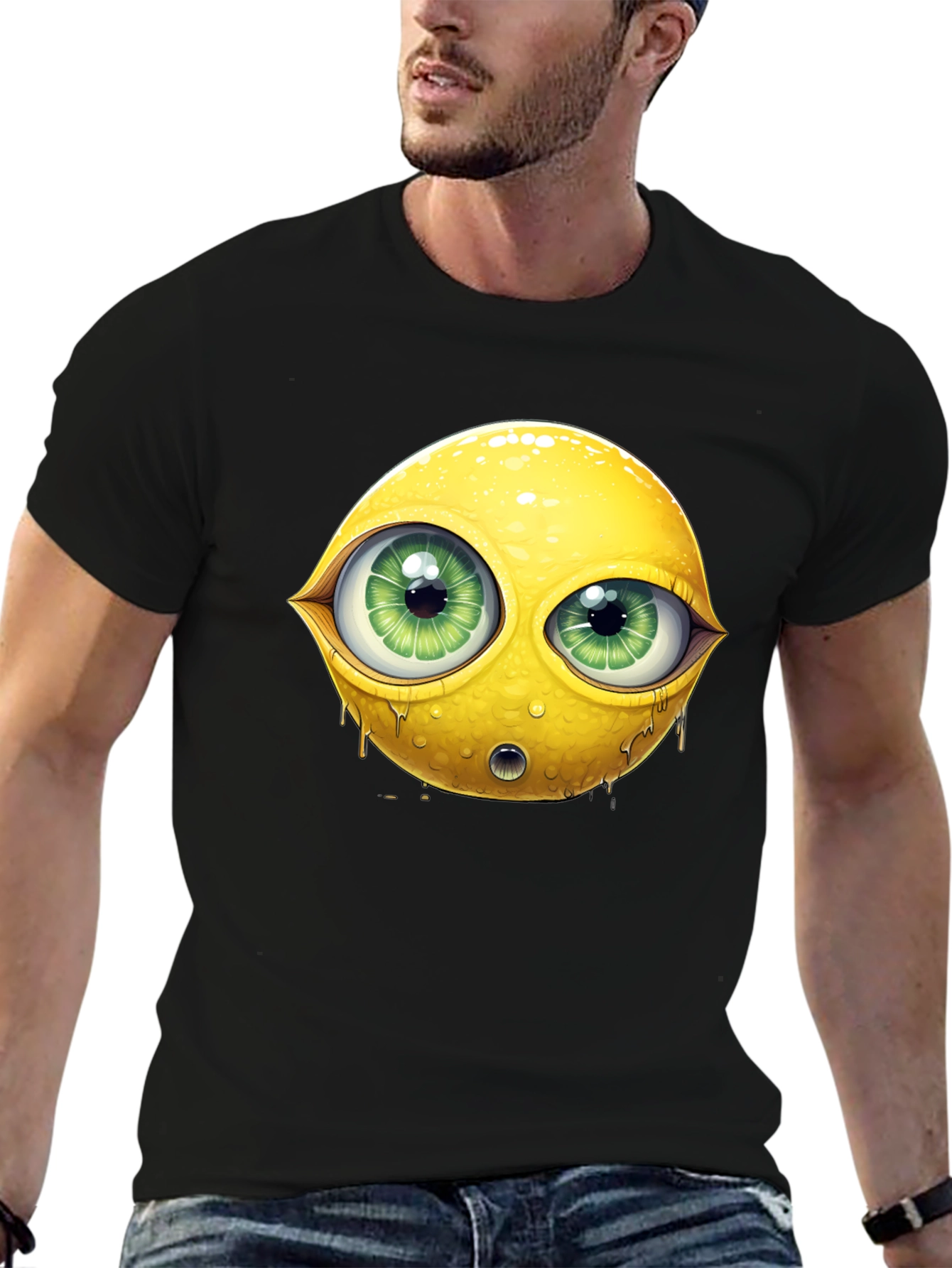 Emoji Lemon With Eyes Graphic Black Tee
