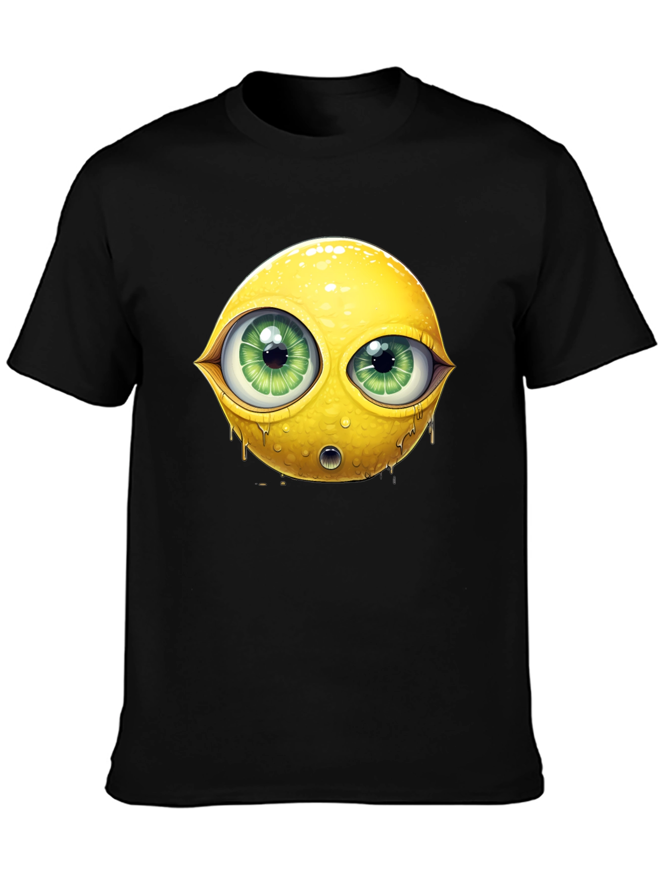 Emoji Lemon With Eyes Graphic Black Tee