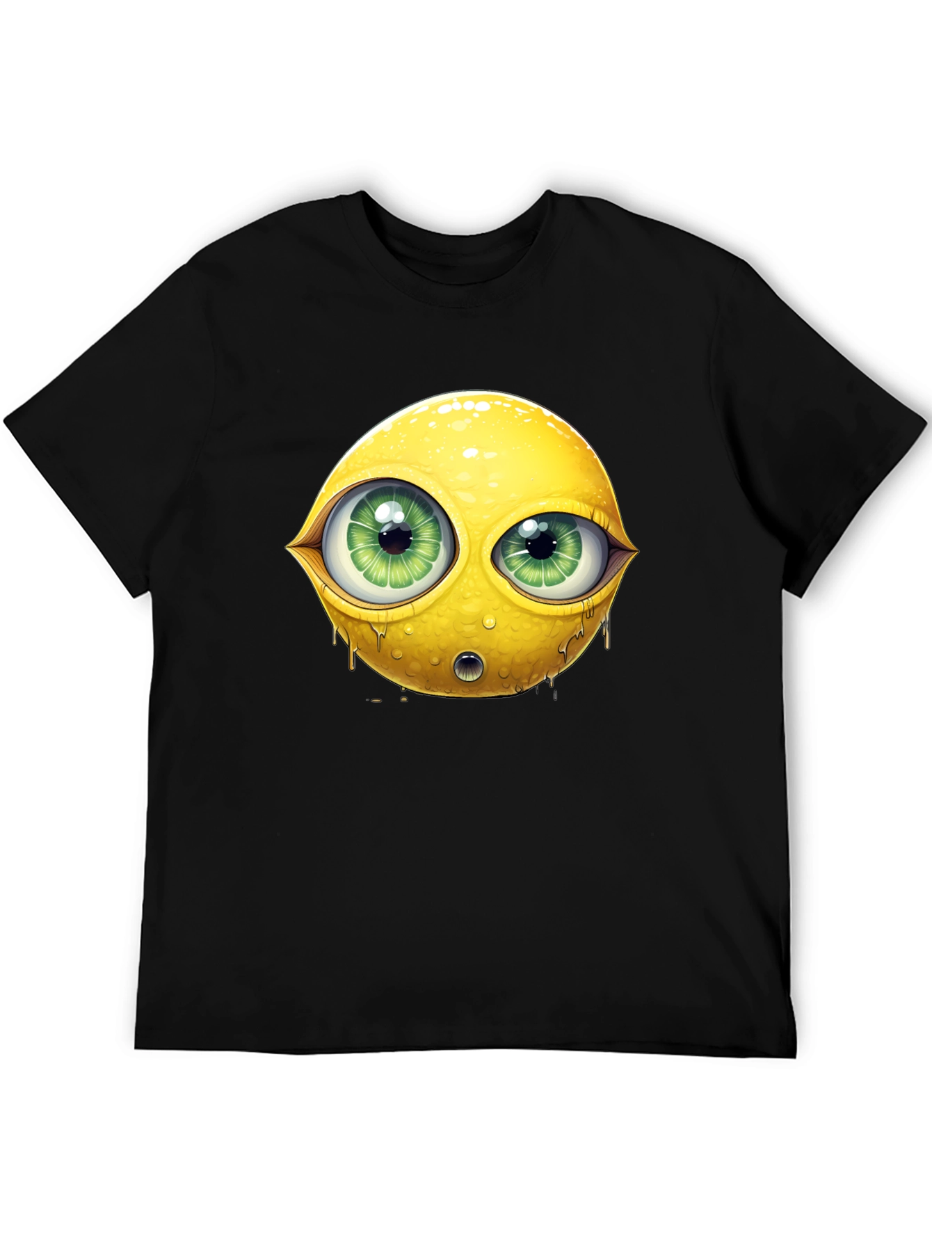 Emoji Lemon With Eyes Graphic Black Tee