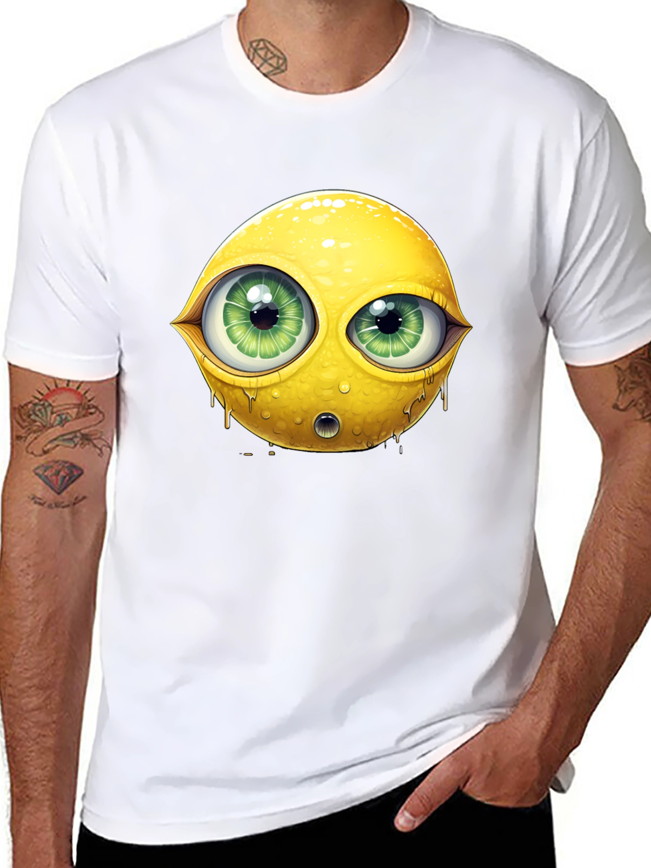 Emoji Lemon With Eyes Graphic Black Tee