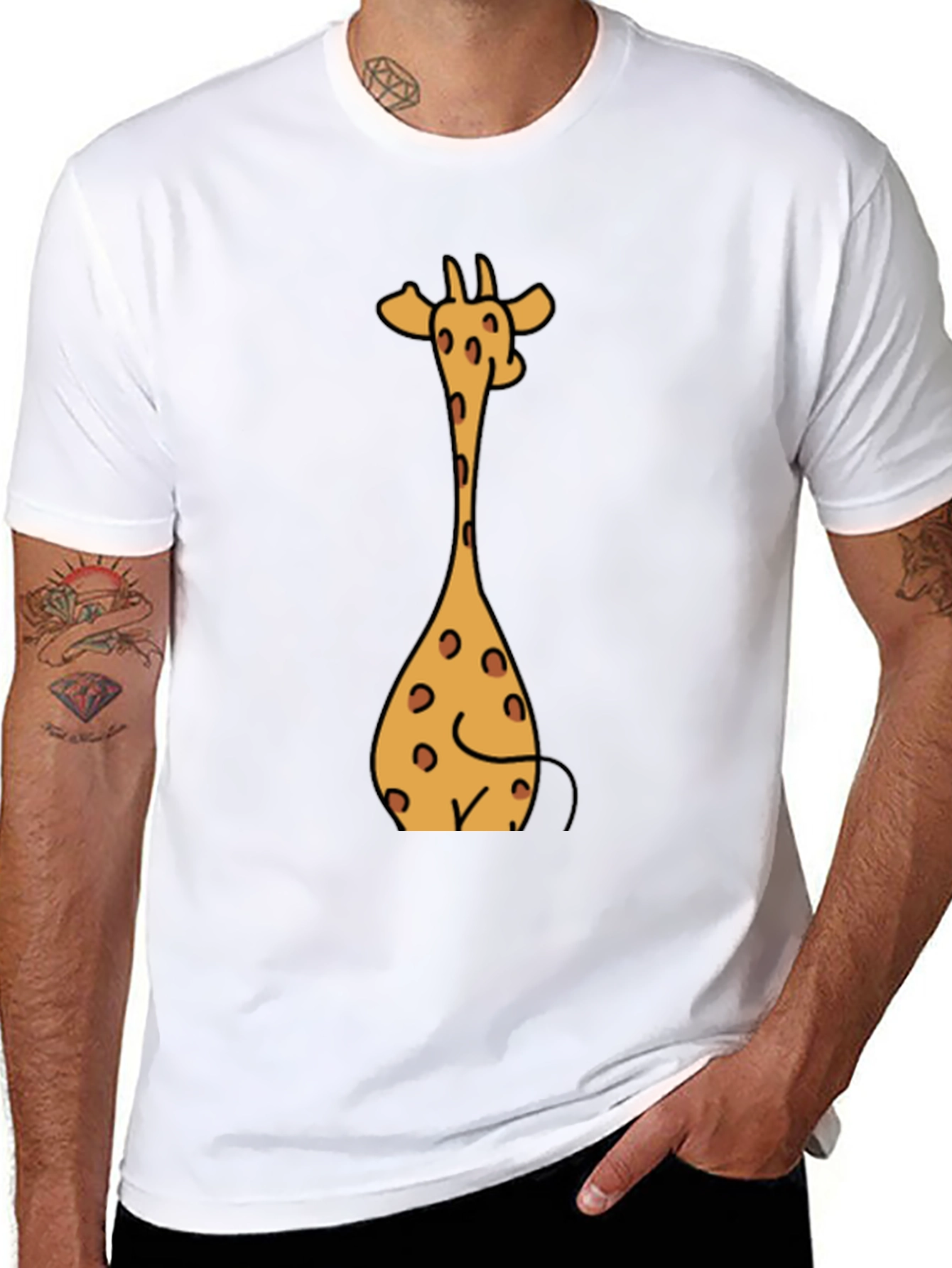 Giraffe Cartoon Graphic Tee - Casual Style