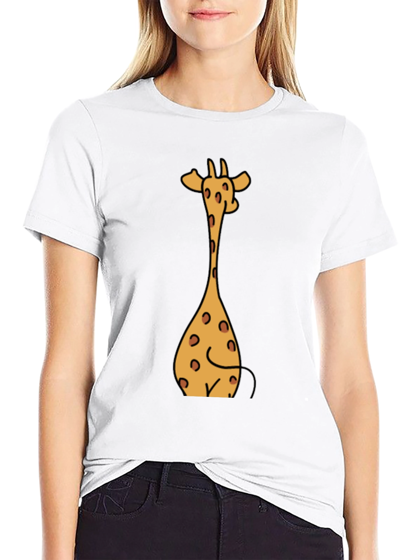Giraffe Cartoon Graphic Tee - Casual Style