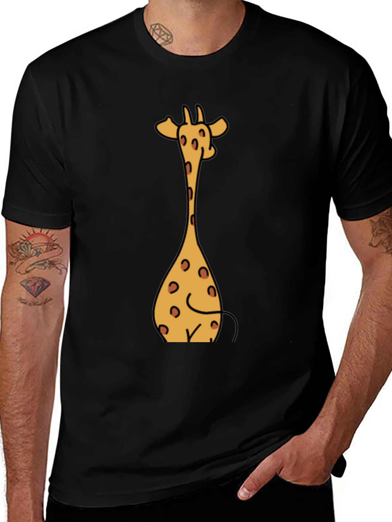Giraffe Cartoon Graphic Tee - Casual Style
