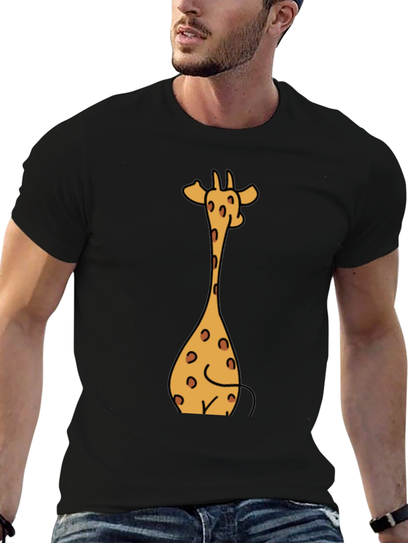 Giraffe Cartoon Graphic Tee - Casual Style