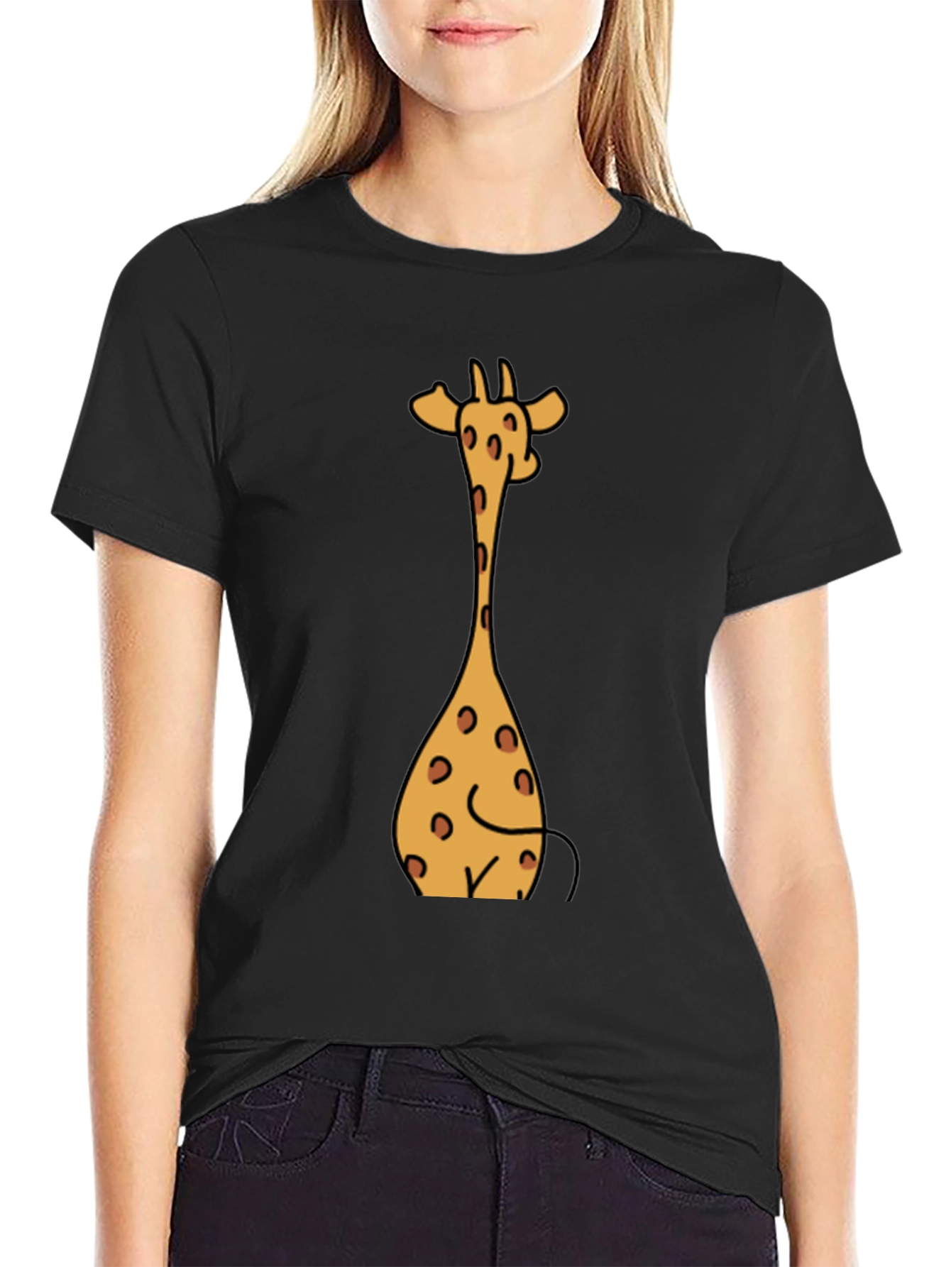 Giraffe Cartoon Graphic Tee - Casual Style