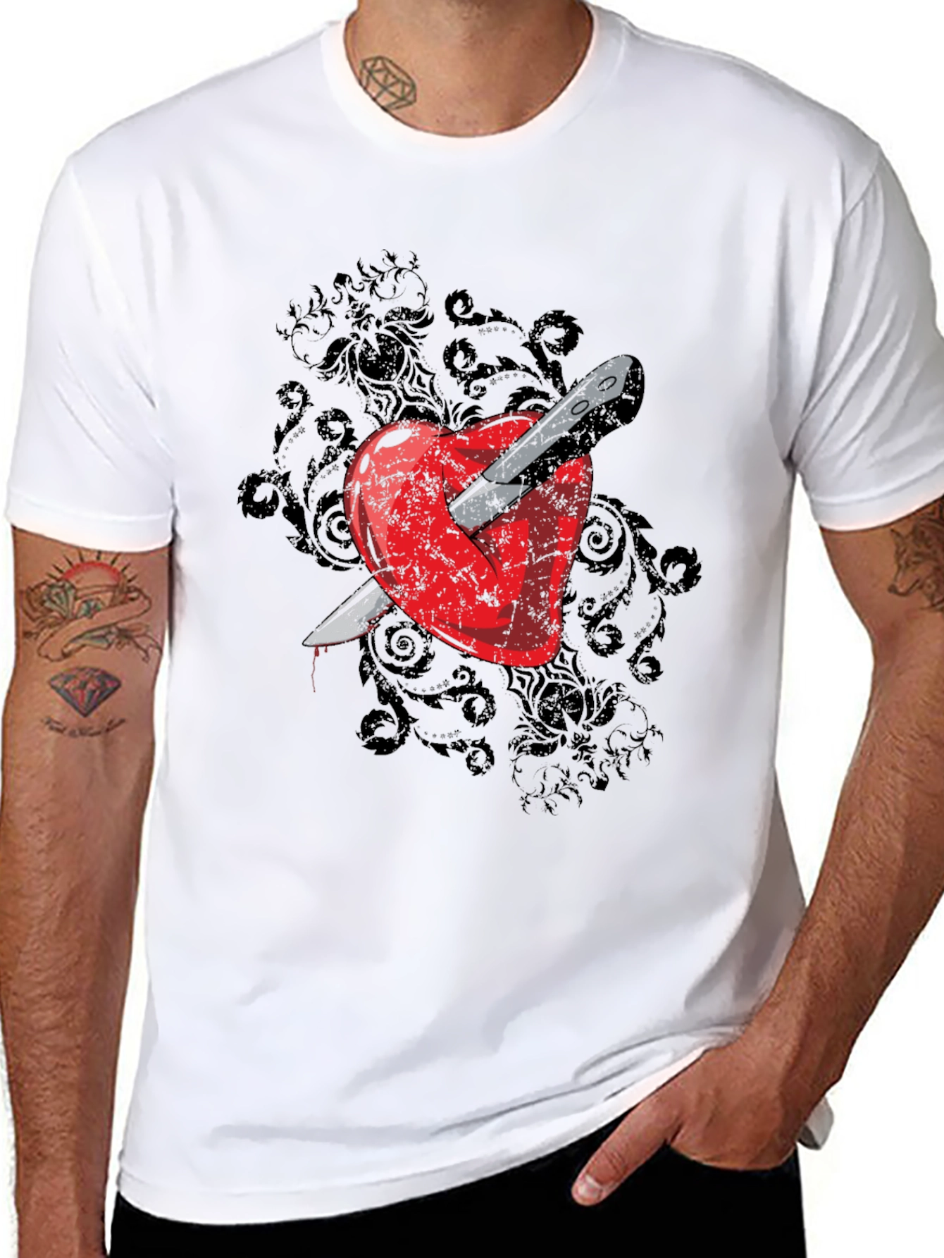 Heart Dagger Graphic Tee - Gothic Style