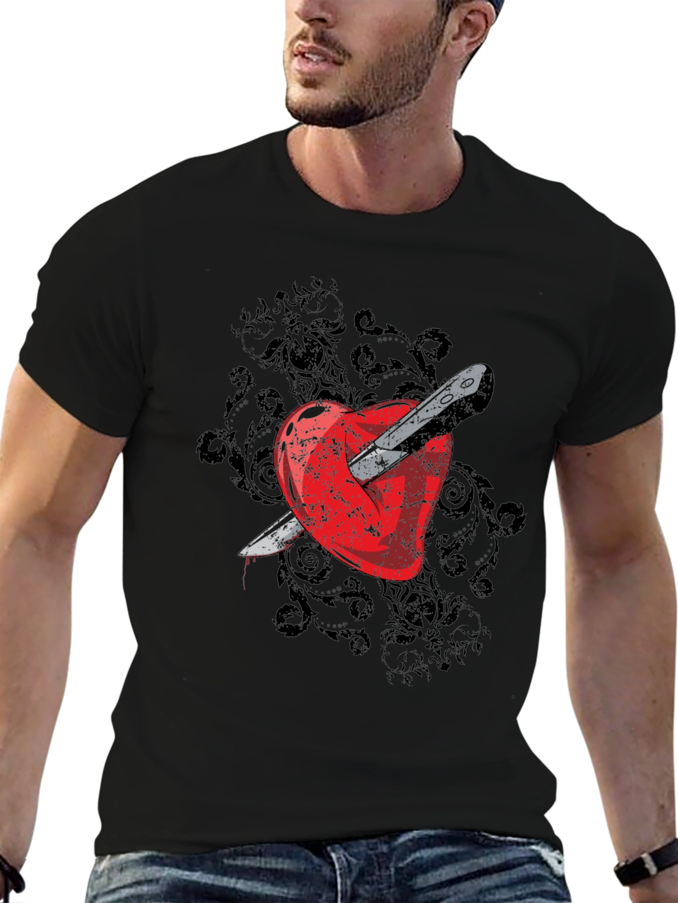 Heart Dagger Graphic Tee - Gothic Style