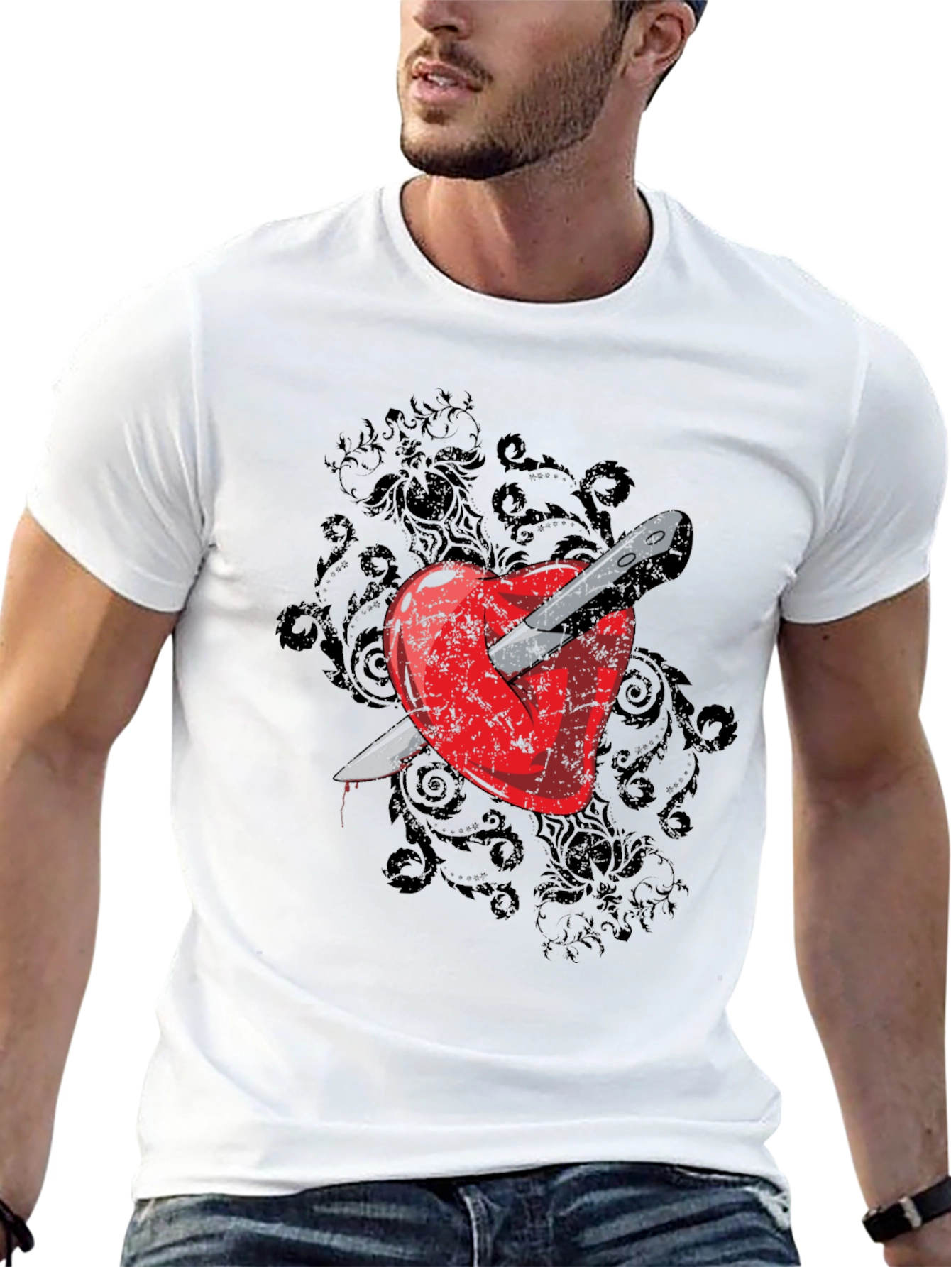 Heart Dagger Graphic Tee - Gothic Style