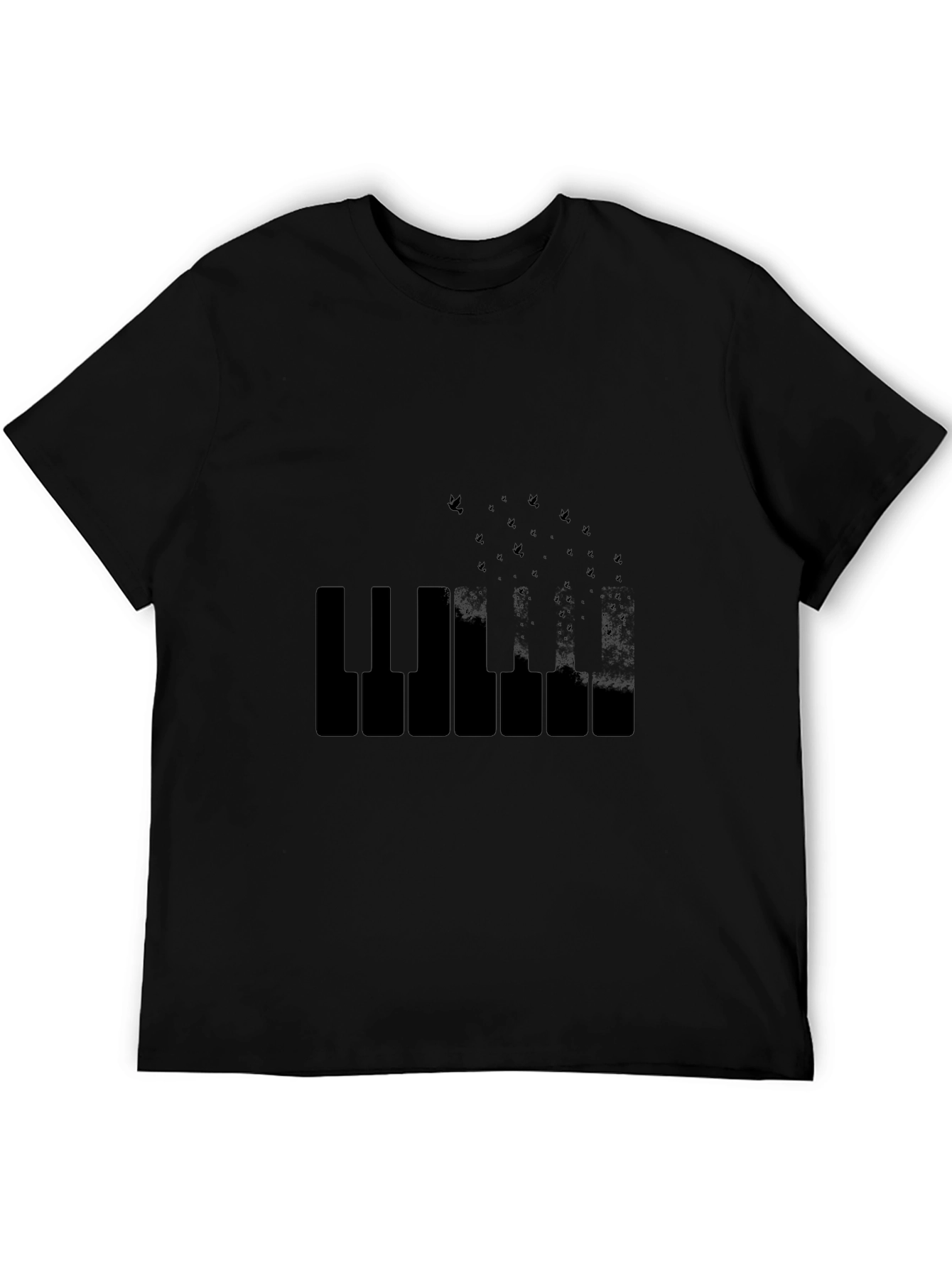 Piano Keys & Birds Black T-Shirt