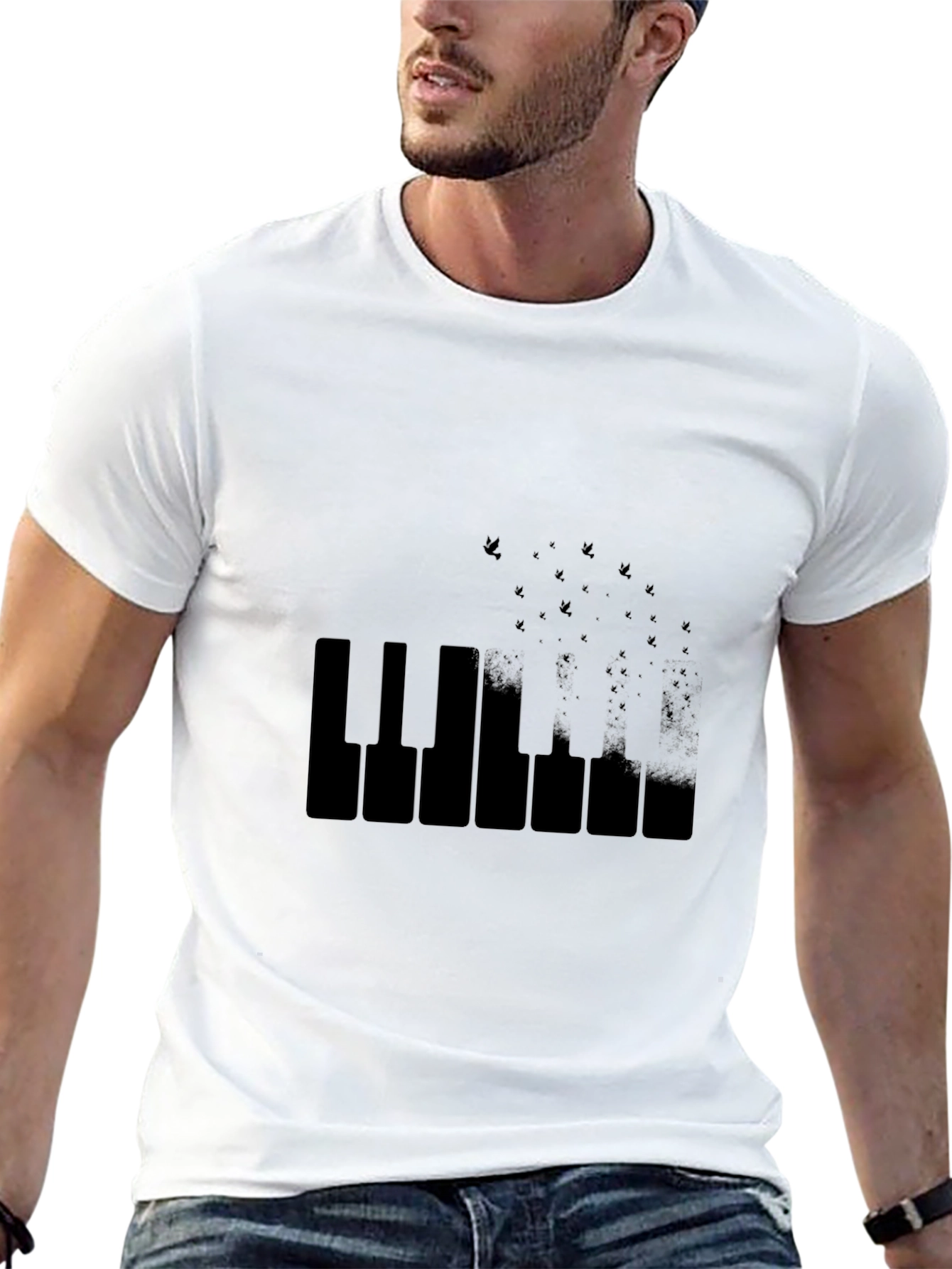 Piano Keys & Birds Black T-Shirt