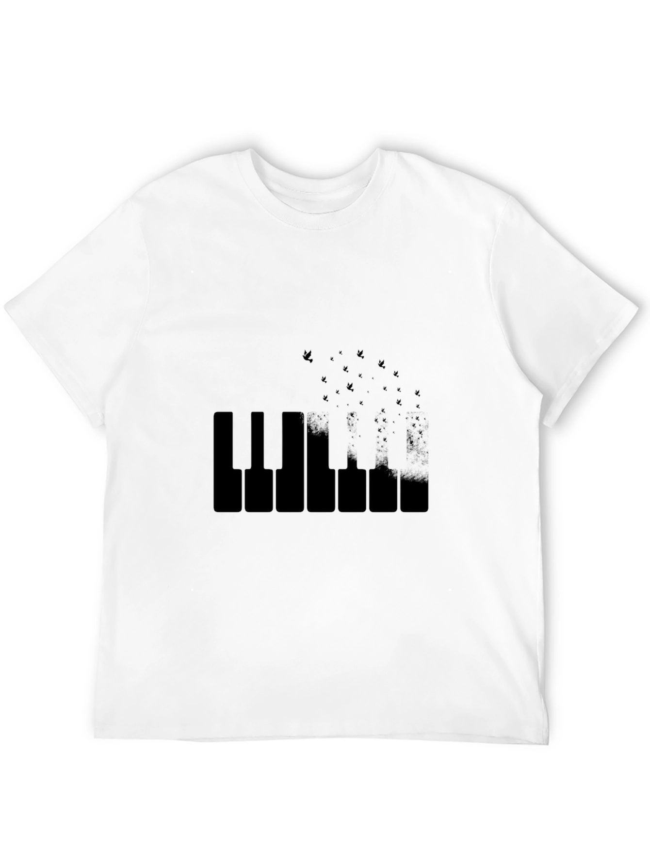 Piano Keys & Birds Black T-Shirt