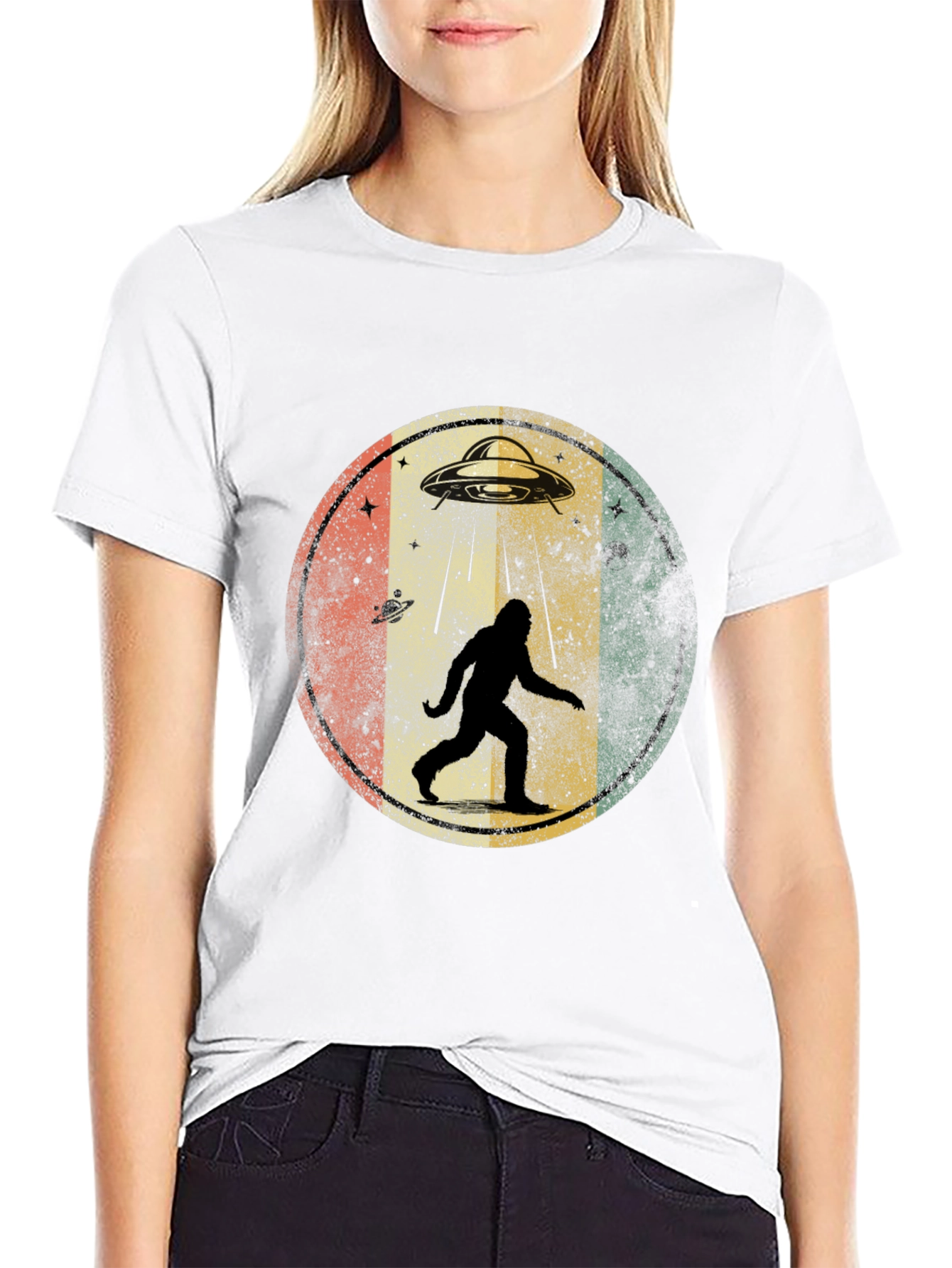 Bigfoot UFO Abduction Mens Graphic T-Shirt