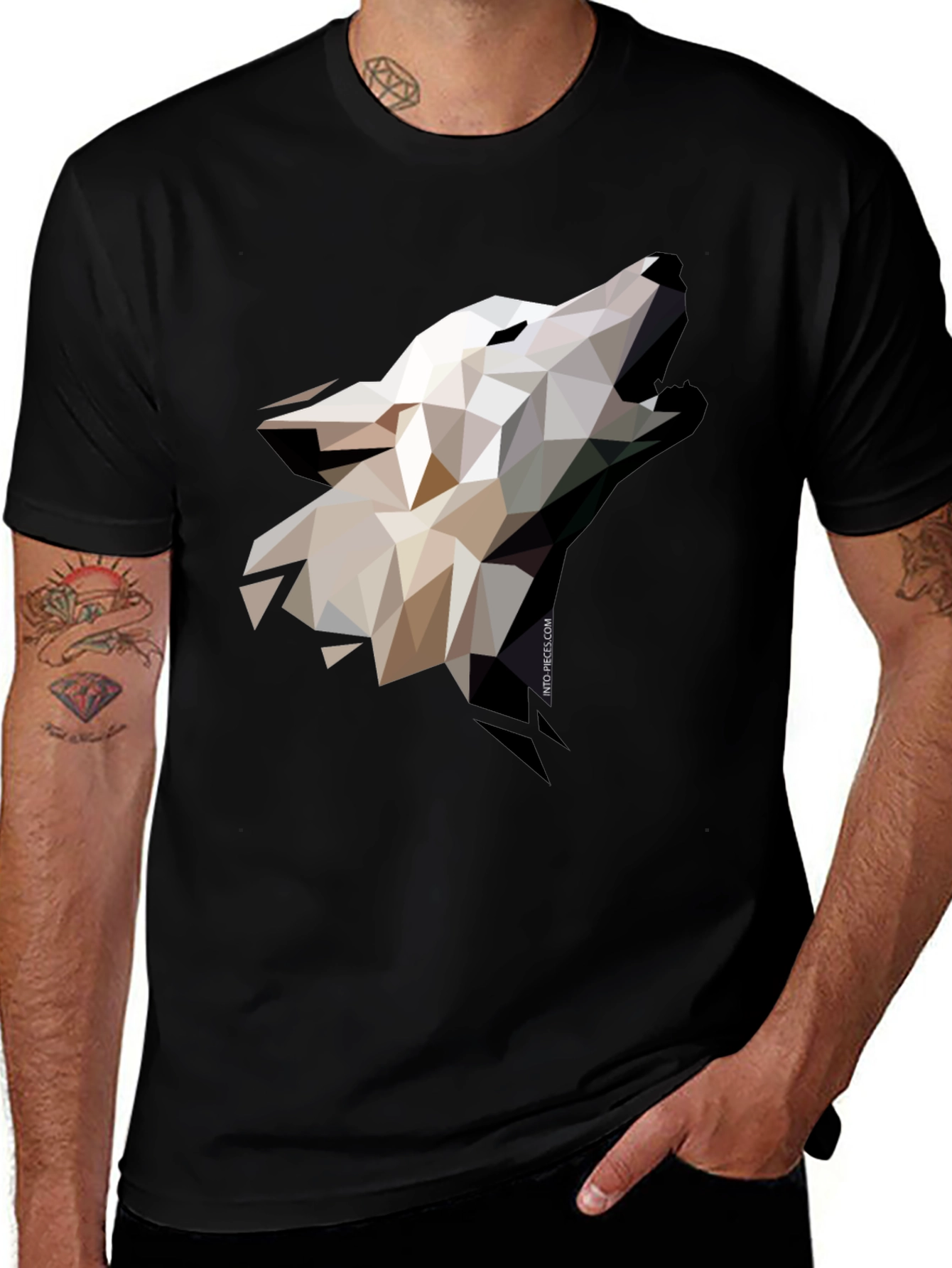 Geometric Wolf Graphic Black T-Shirt