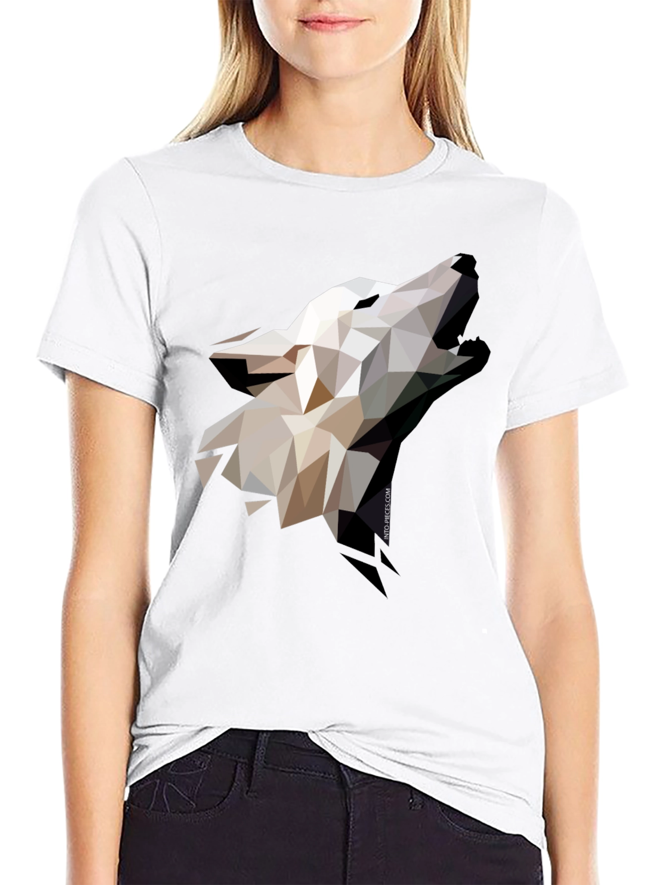 Geometric Wolf Graphic Black T-Shirt