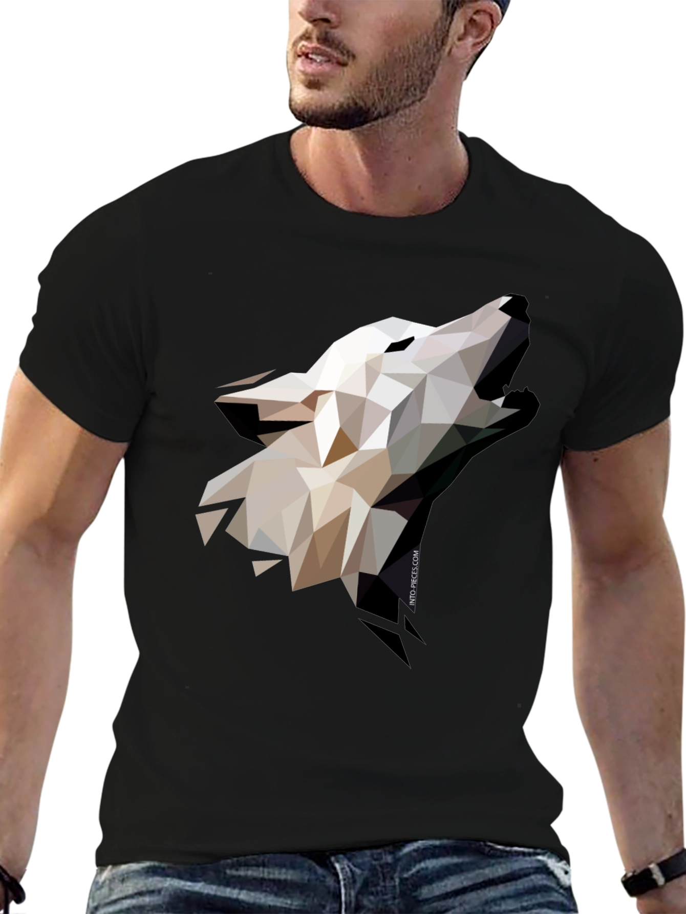 Geometric Wolf Graphic Black T-Shirt