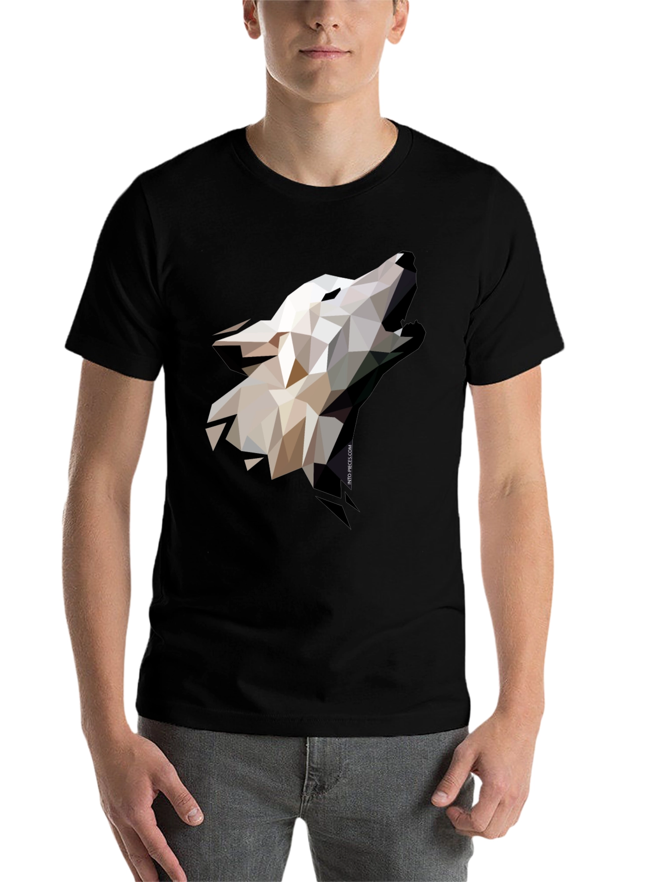Geometric Wolf Graphic Black T-Shirt