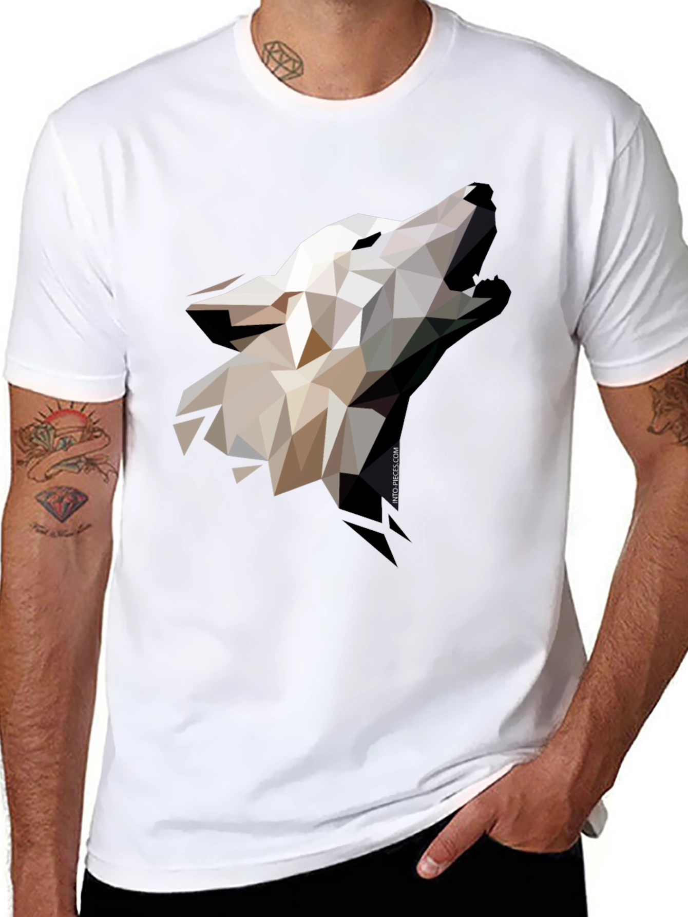 Geometric Wolf Graphic Black T-Shirt