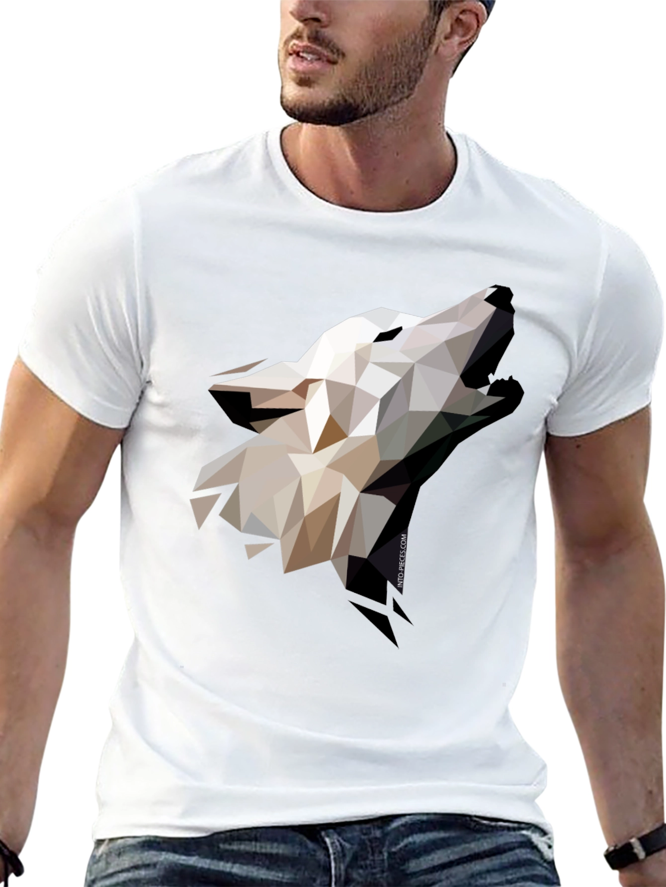 Geometric Wolf Graphic Black T-Shirt