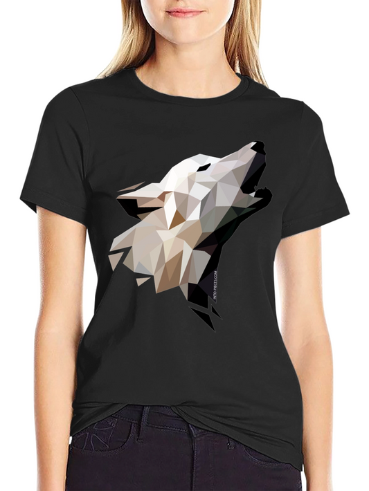 Geometric Wolf Graphic Black T-Shirt
