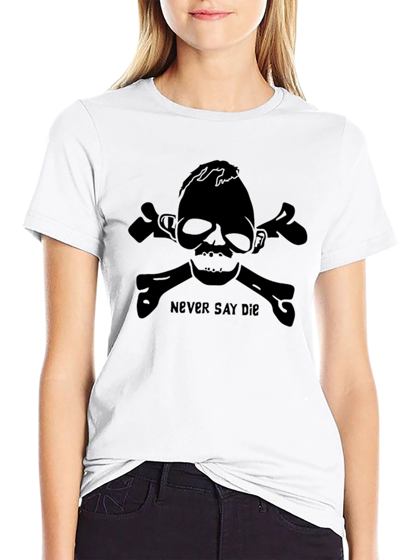 Never Say Die Skull & Crossbones Graphic T-Shirt