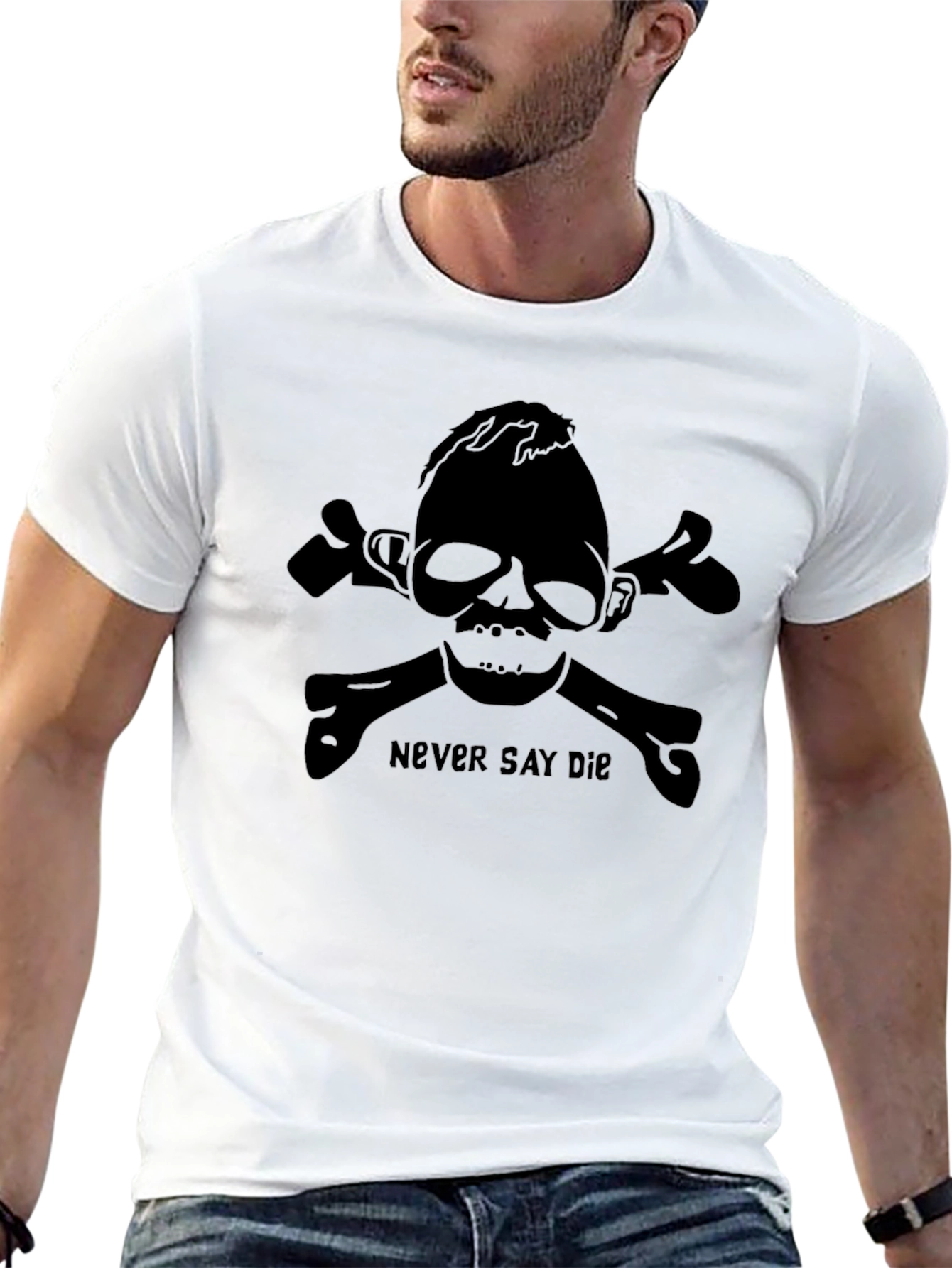 Never Say Die Skull & Crossbones Graphic T-Shirt