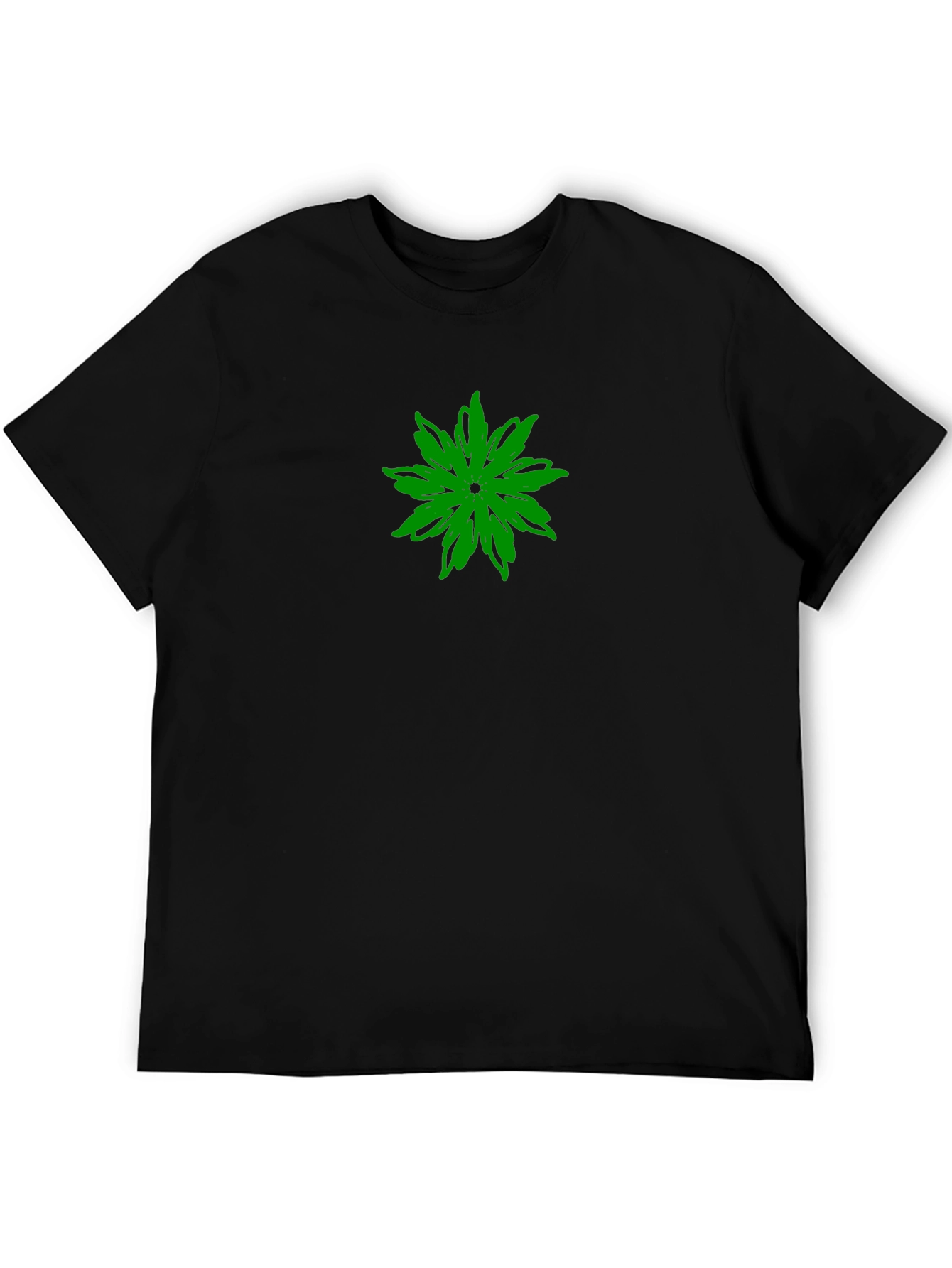 Green Flower Graphic Black T-Shirt