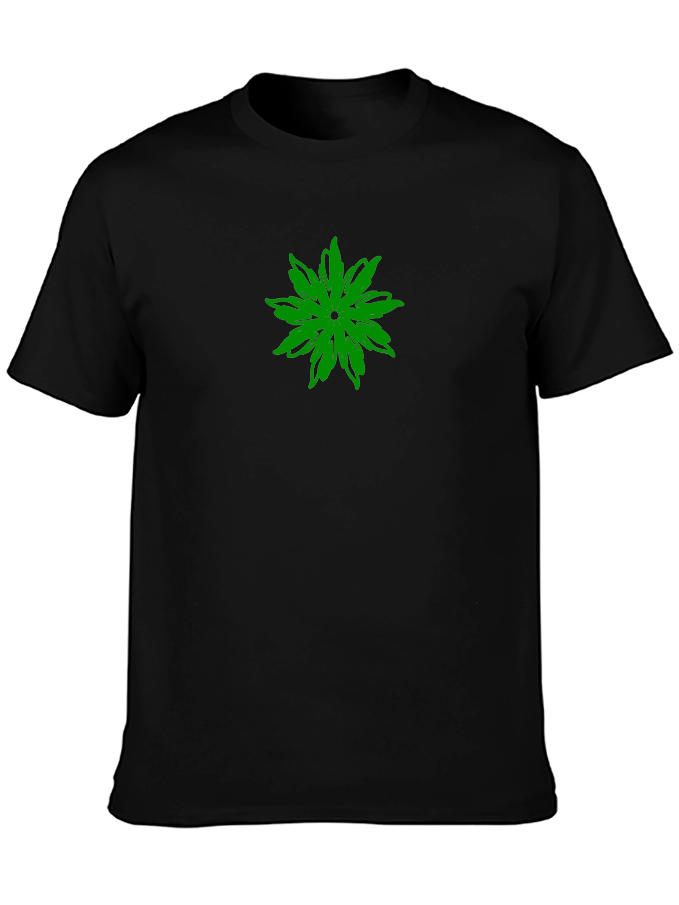 Green Flower Graphic Black T-Shirt