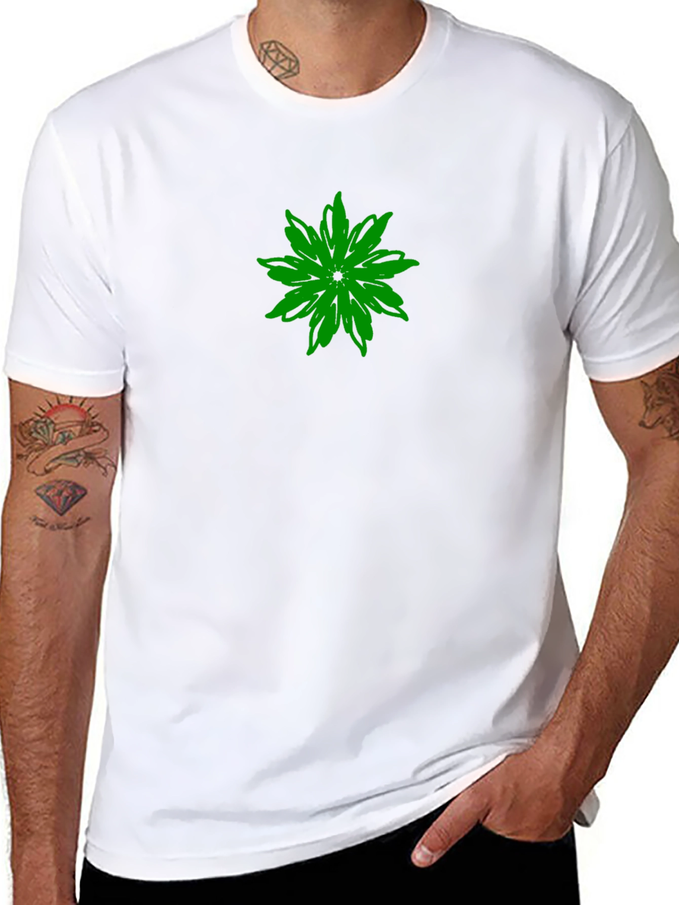 Green Flower Graphic Black T-Shirt