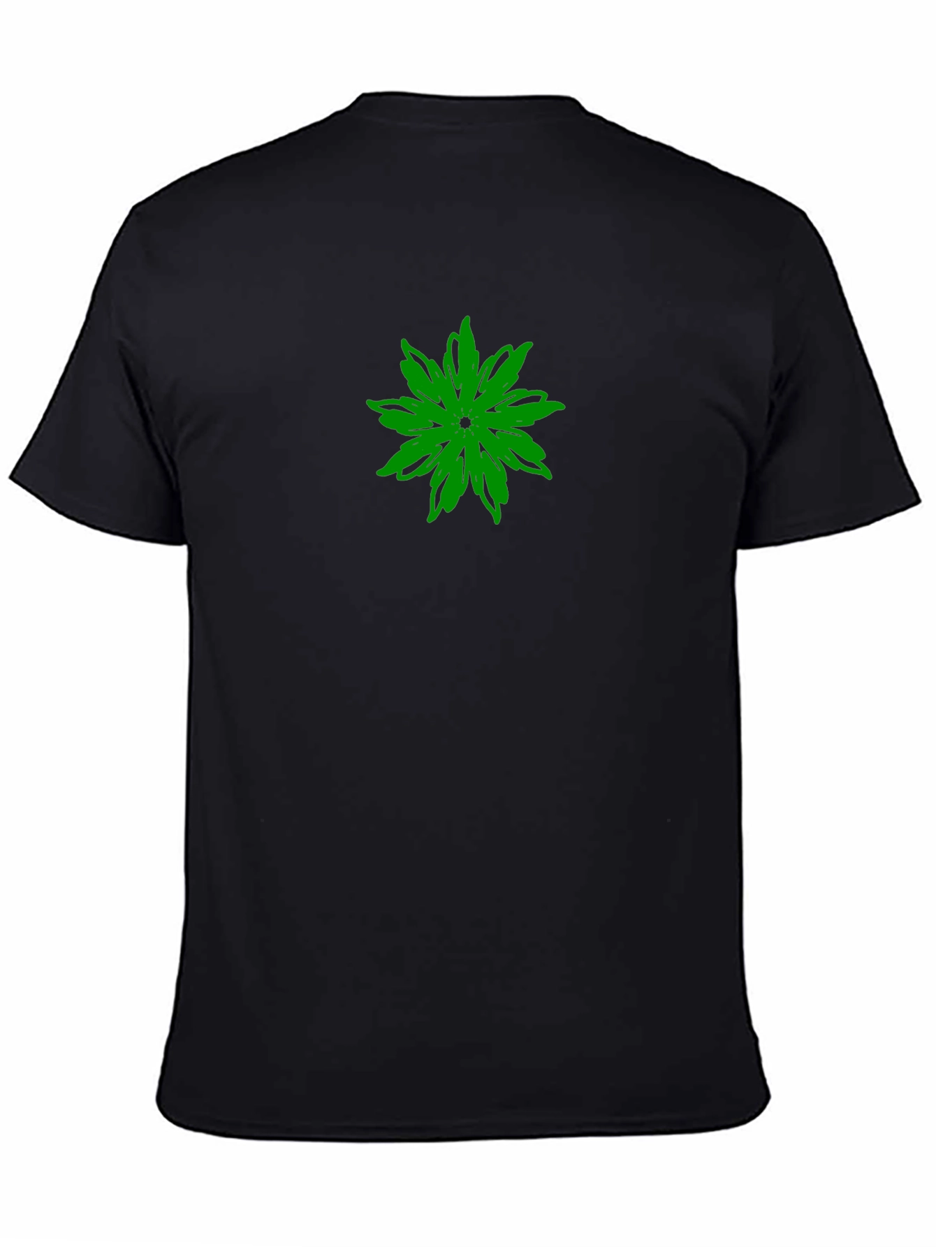 Green Flower Graphic Black T-Shirt