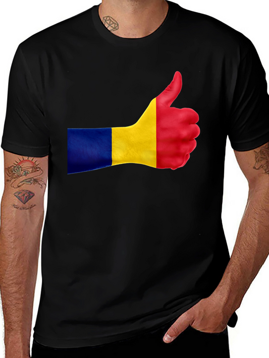Romania Flag Thumbs Up Black T-Shirt