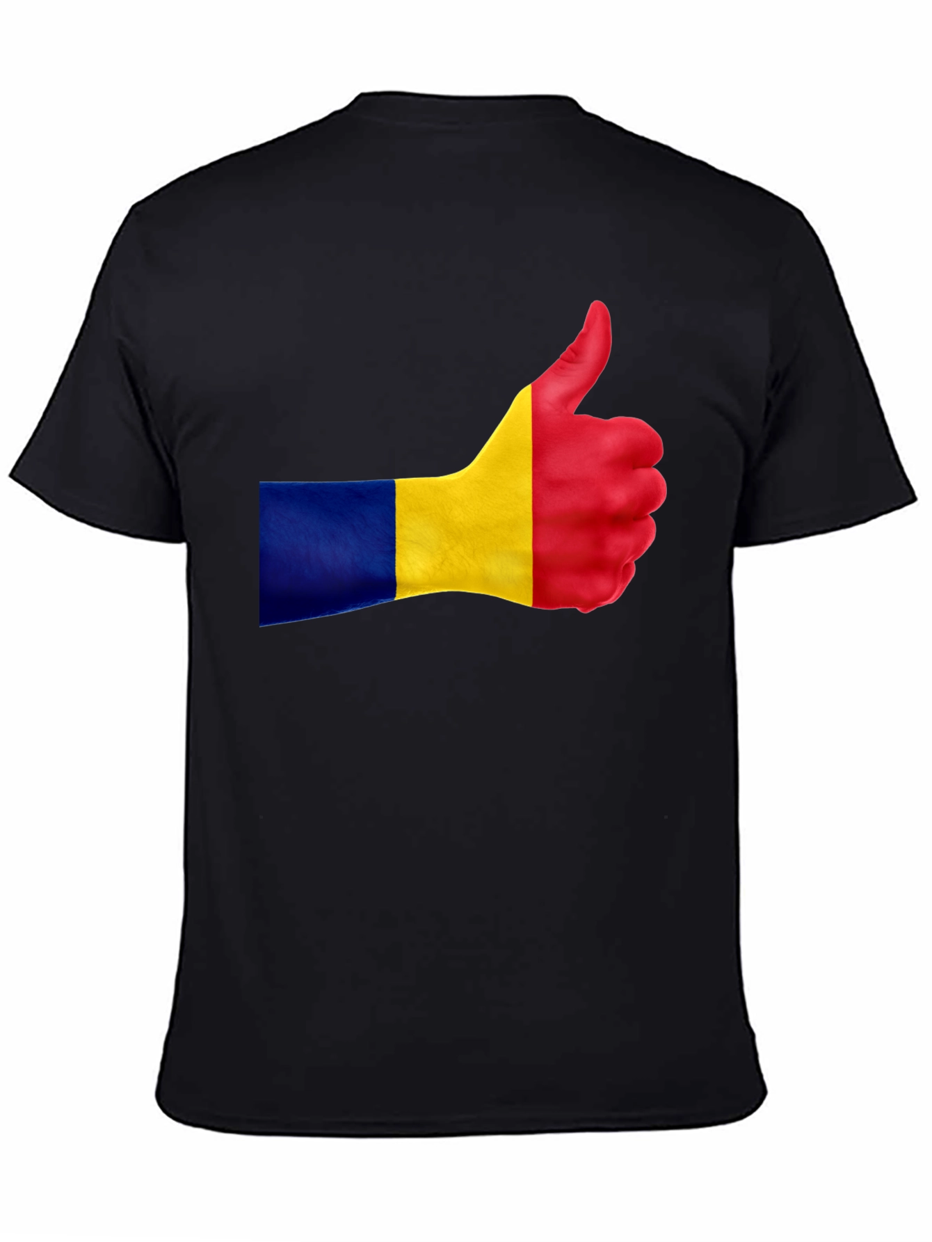Romania Flag Thumbs Up Black T-Shirt
