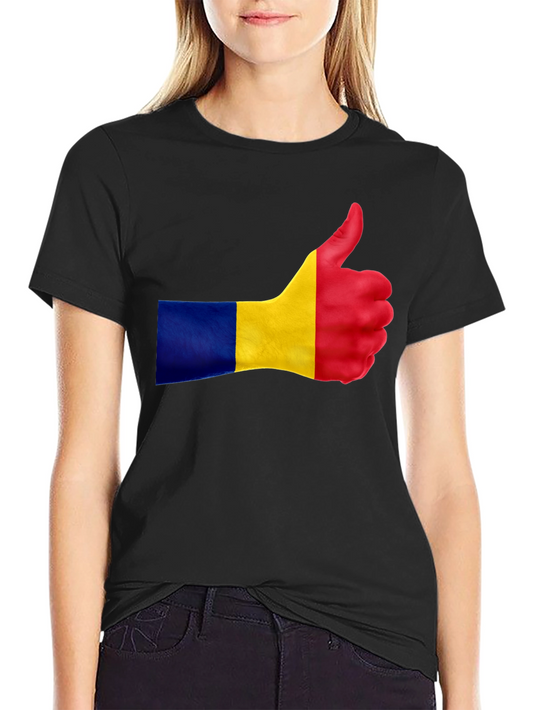 Romania Flag Thumbs Up Black T-Shirt