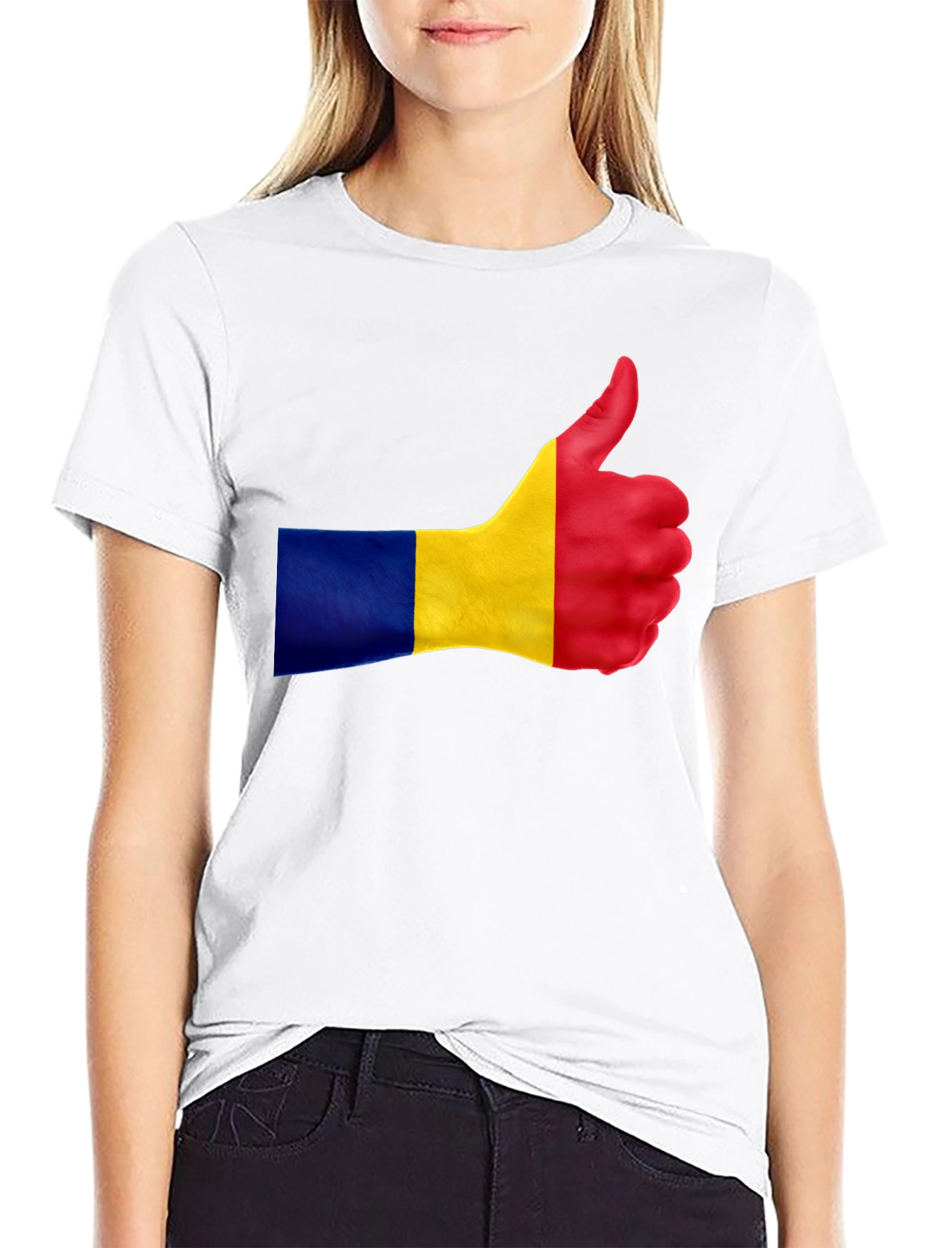 Romania Flag Thumbs Up Black T-Shirt