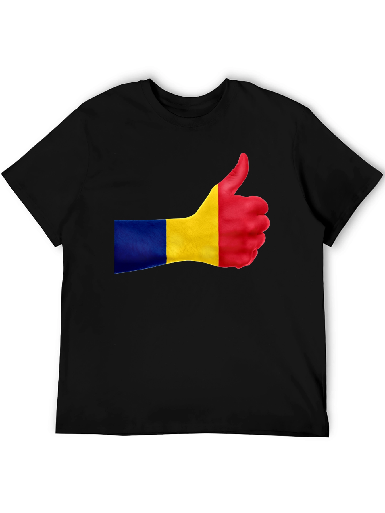 Romania Flag Thumbs Up Black T-Shirt