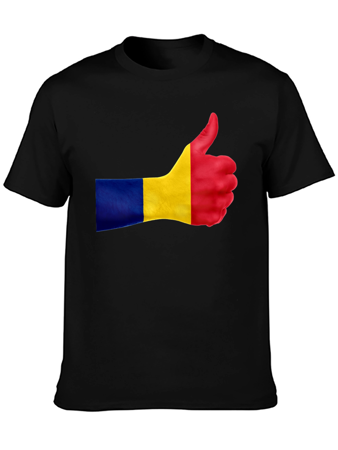 Romania Flag Thumbs Up Black T-Shirt