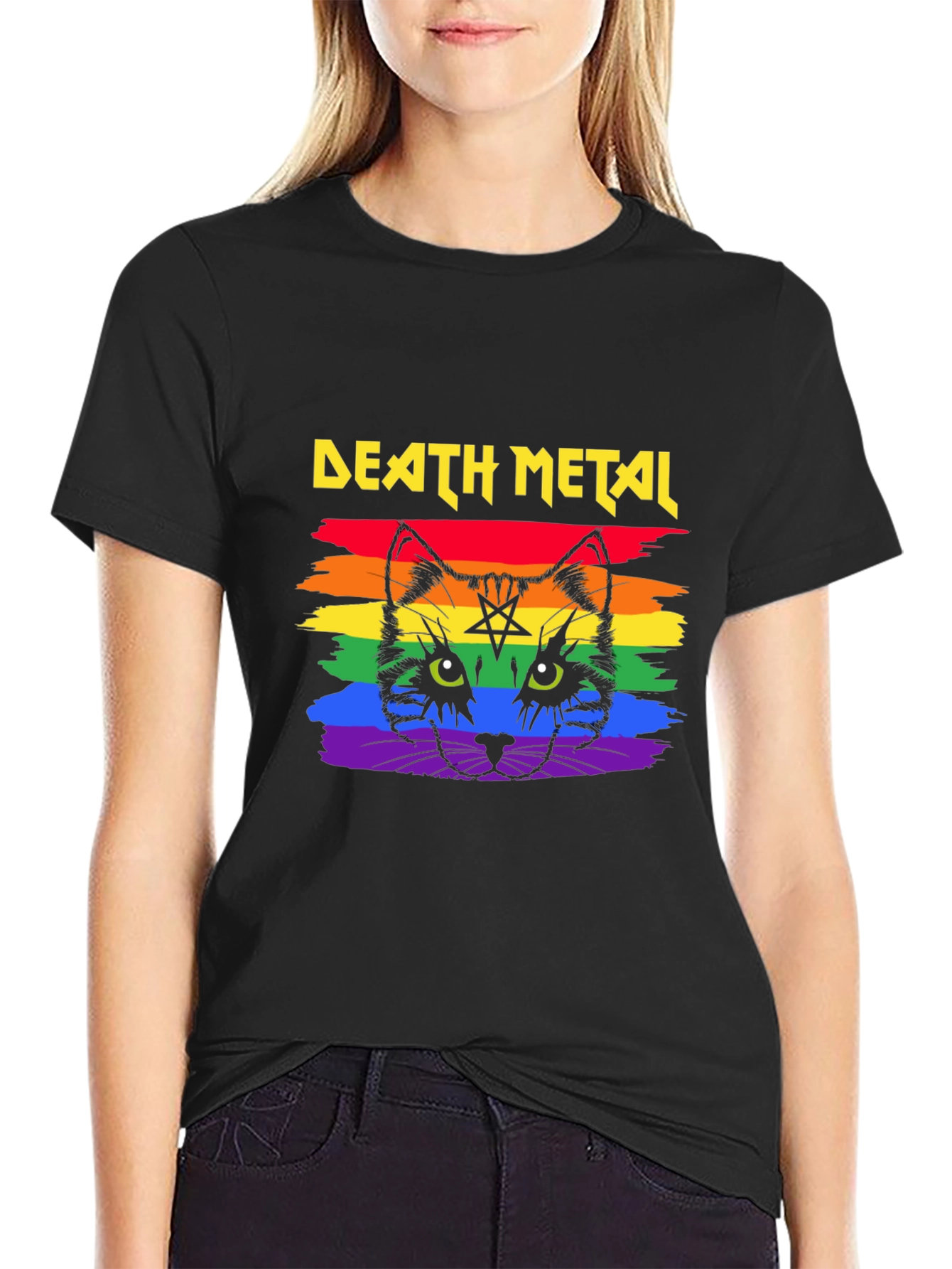 Death Metal Cat Rainbow T-Shirt