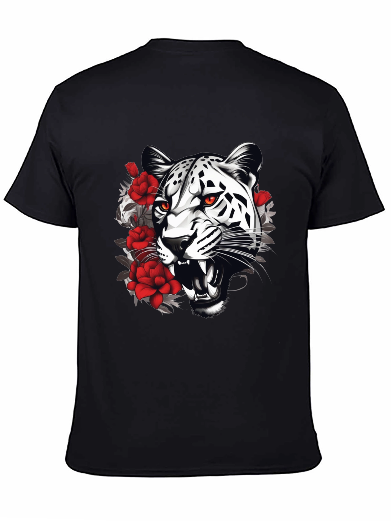 Leopard & Roses Graphic Print Black T-Shirt