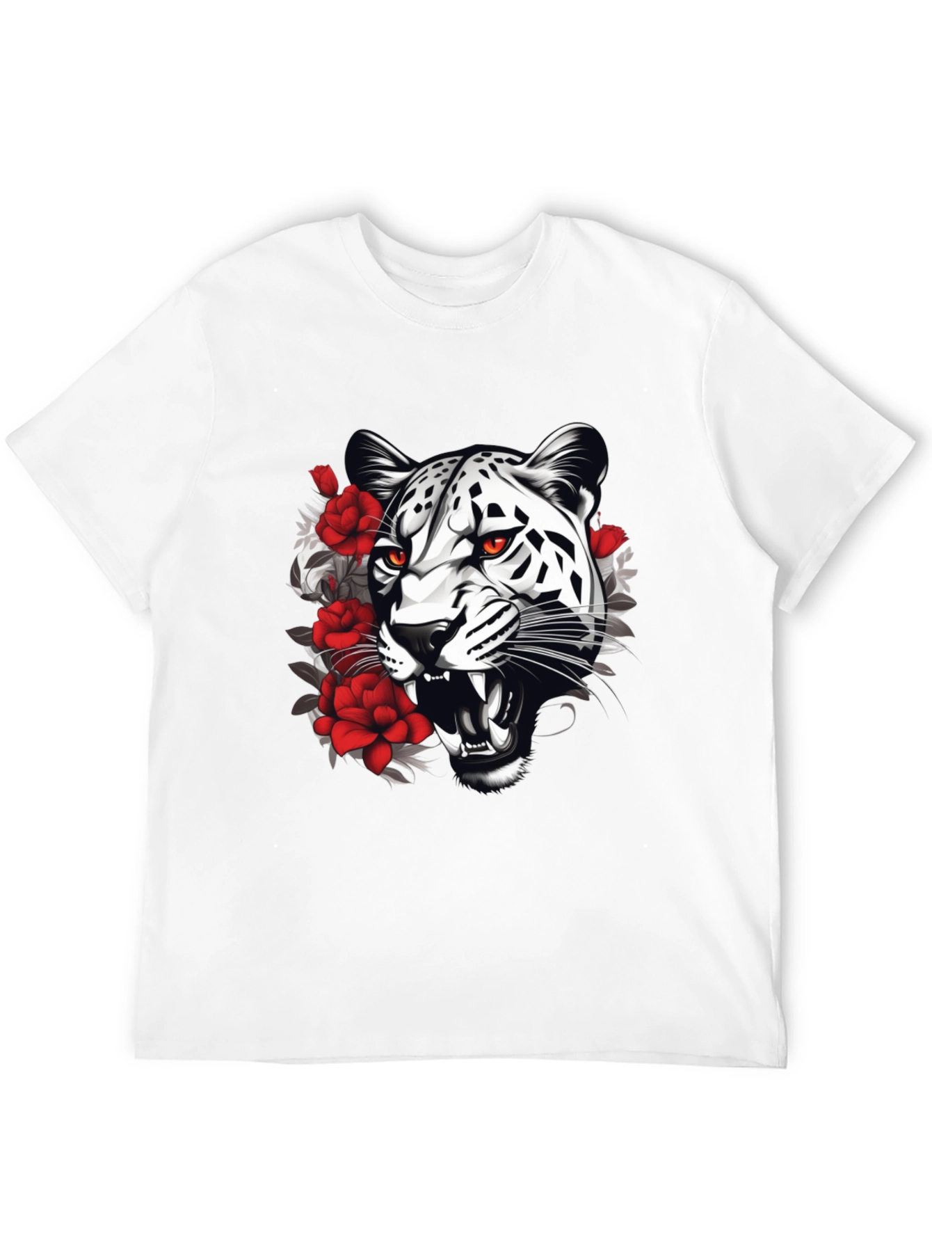 Leopard & Roses Graphic Print Black T-Shirt