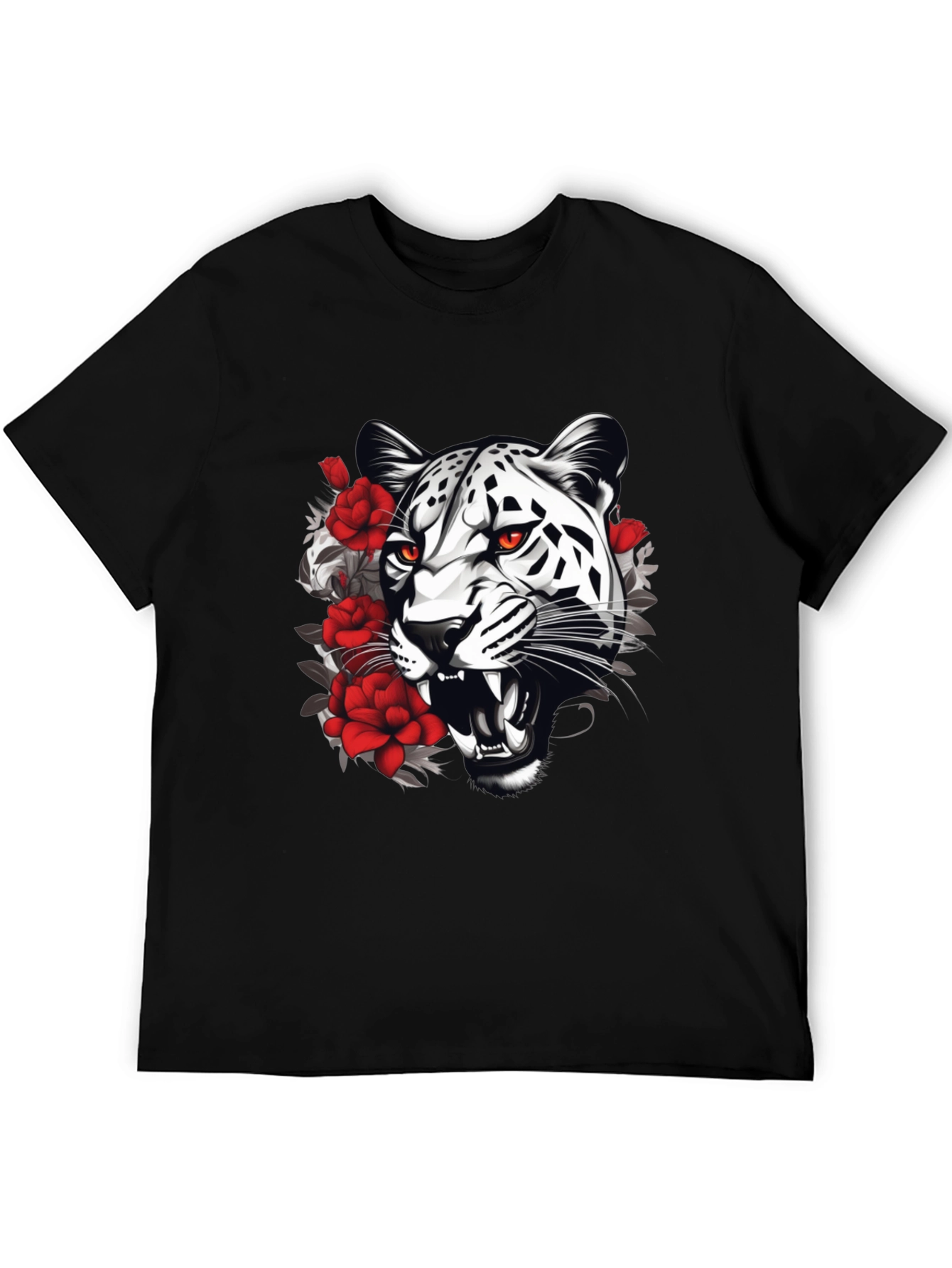 Leopard & Roses Graphic Print Black T-Shirt