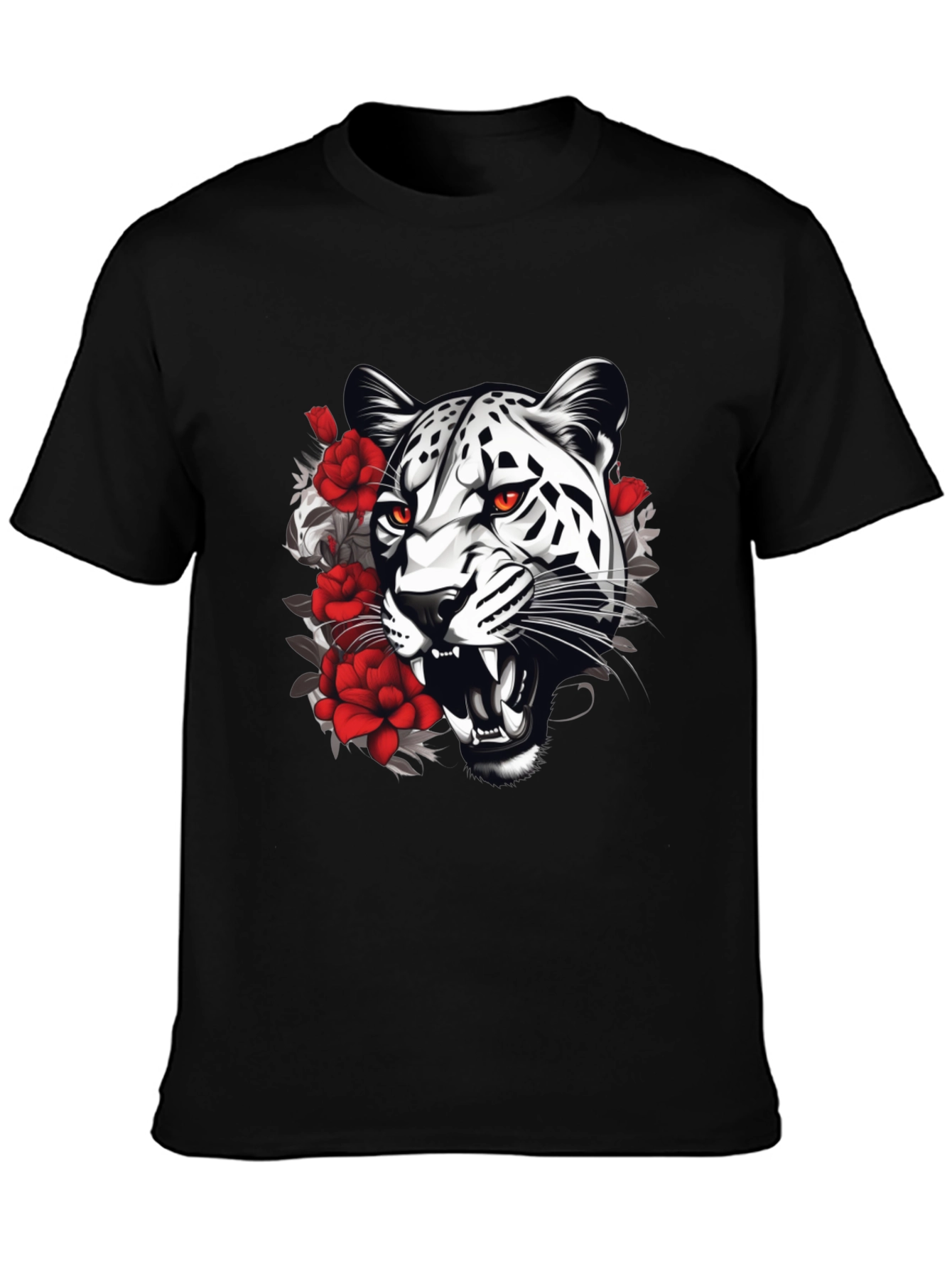 Leopard & Roses Graphic Print Black T-Shirt